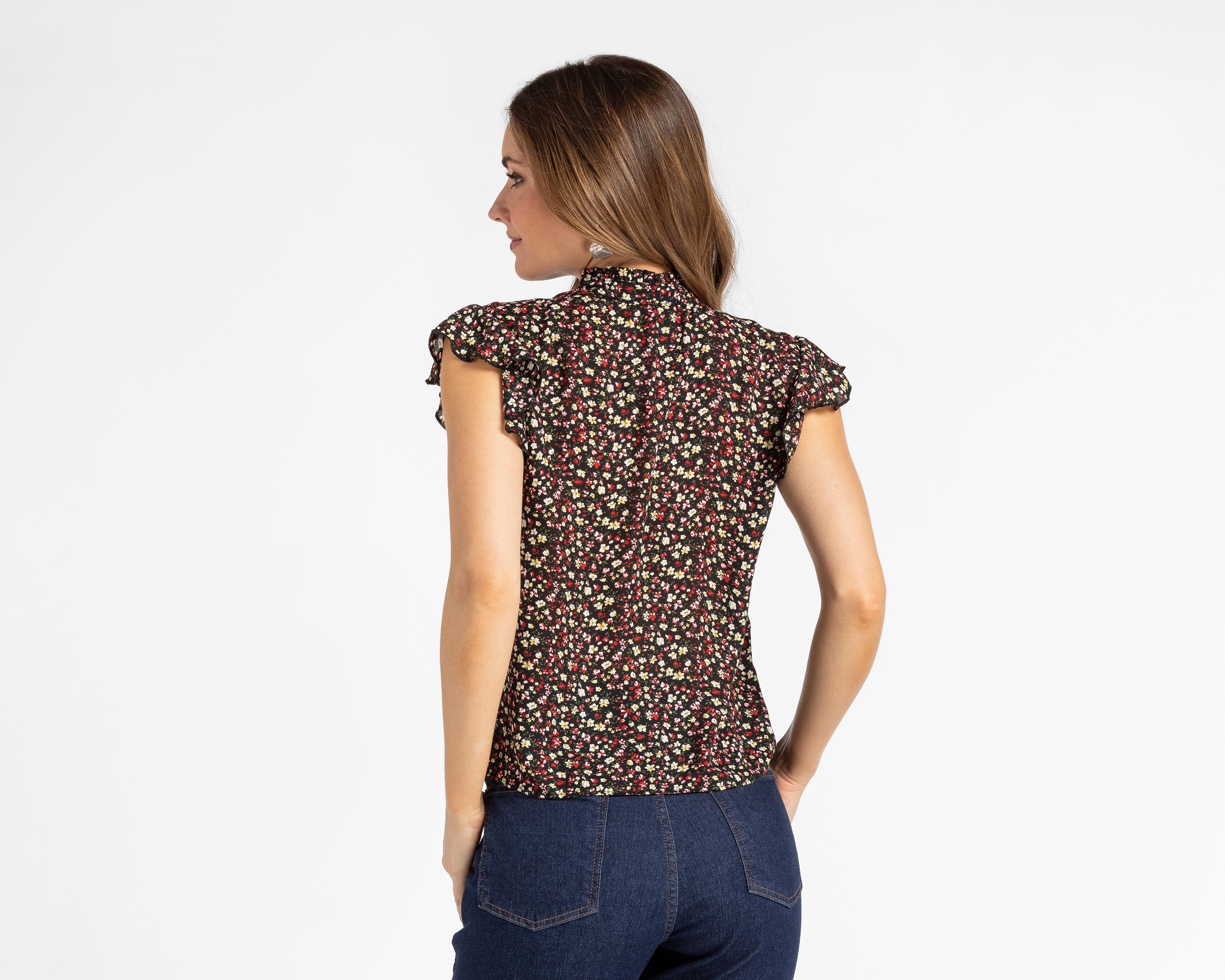 Foto 4 pulgar | Blusa Sahara Manga Corta con Holanes y Estampado Floral