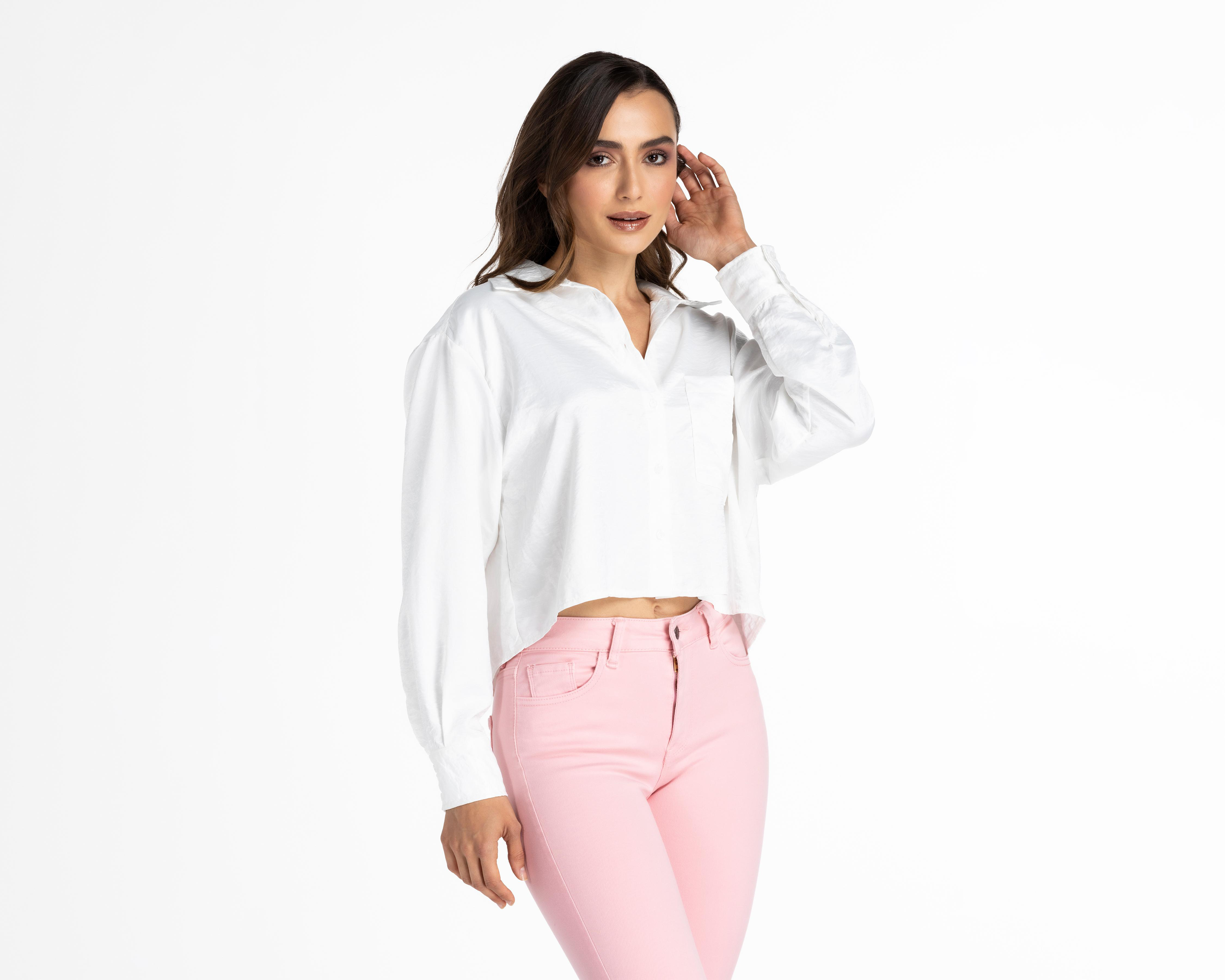 Foto 1 | Blusa Jennifer Lopez Manga Larga Blanca tipo Satín