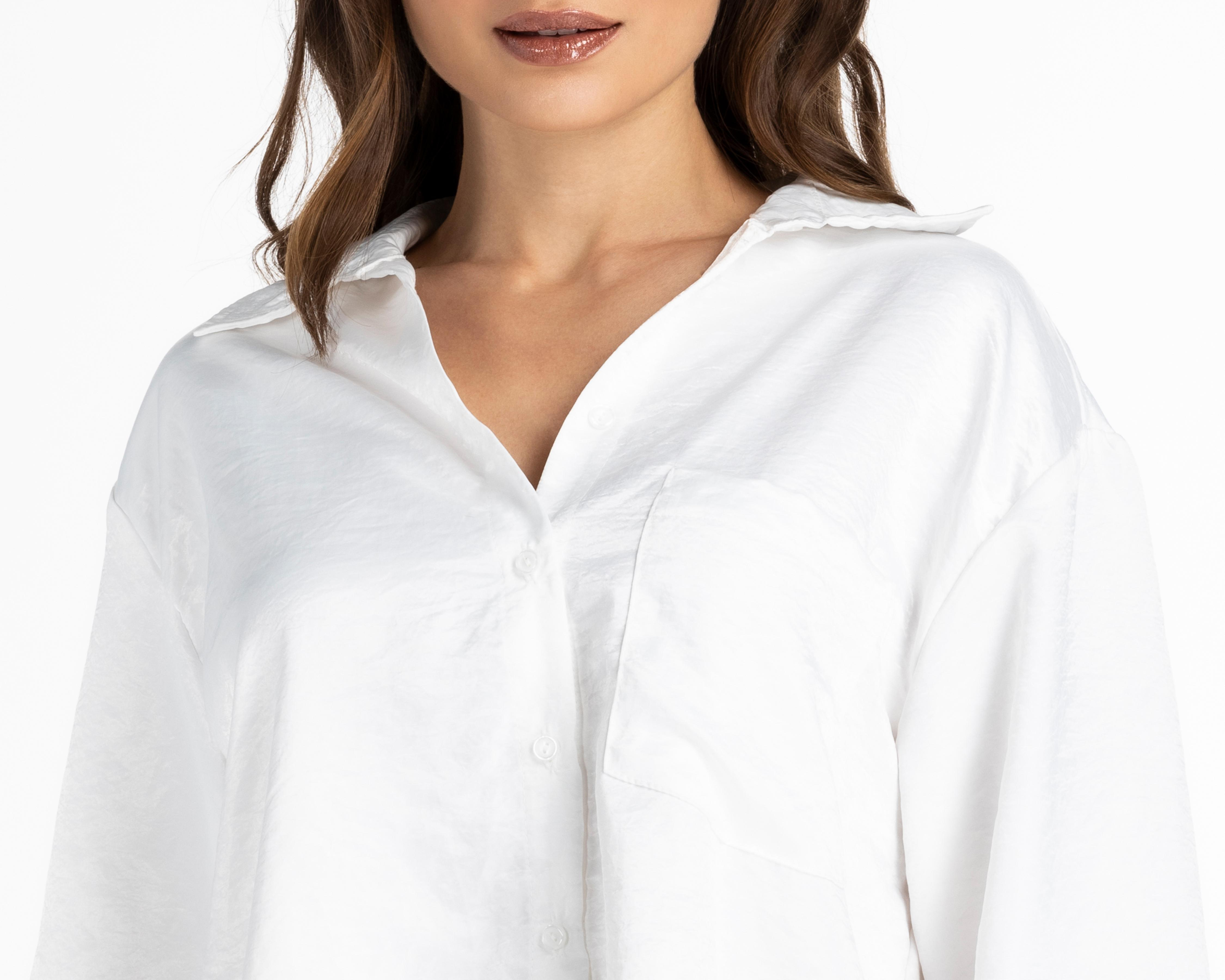Foto 4 | Blusa Jennifer Lopez Manga Larga Blanca tipo Satín