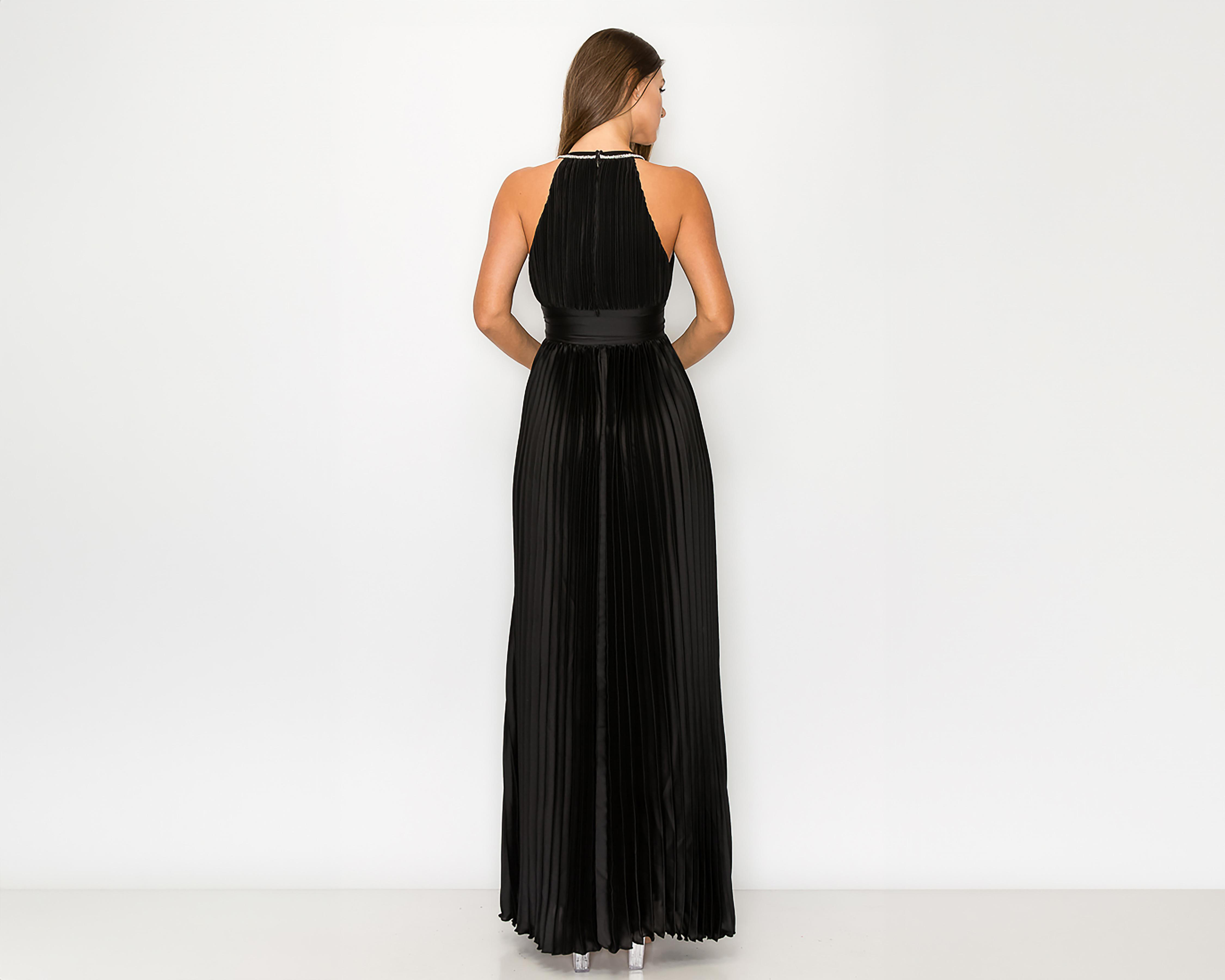 Foto 4 pulgar | Vestido Minuet de Noche Largo Cuello Halter con Pedrería