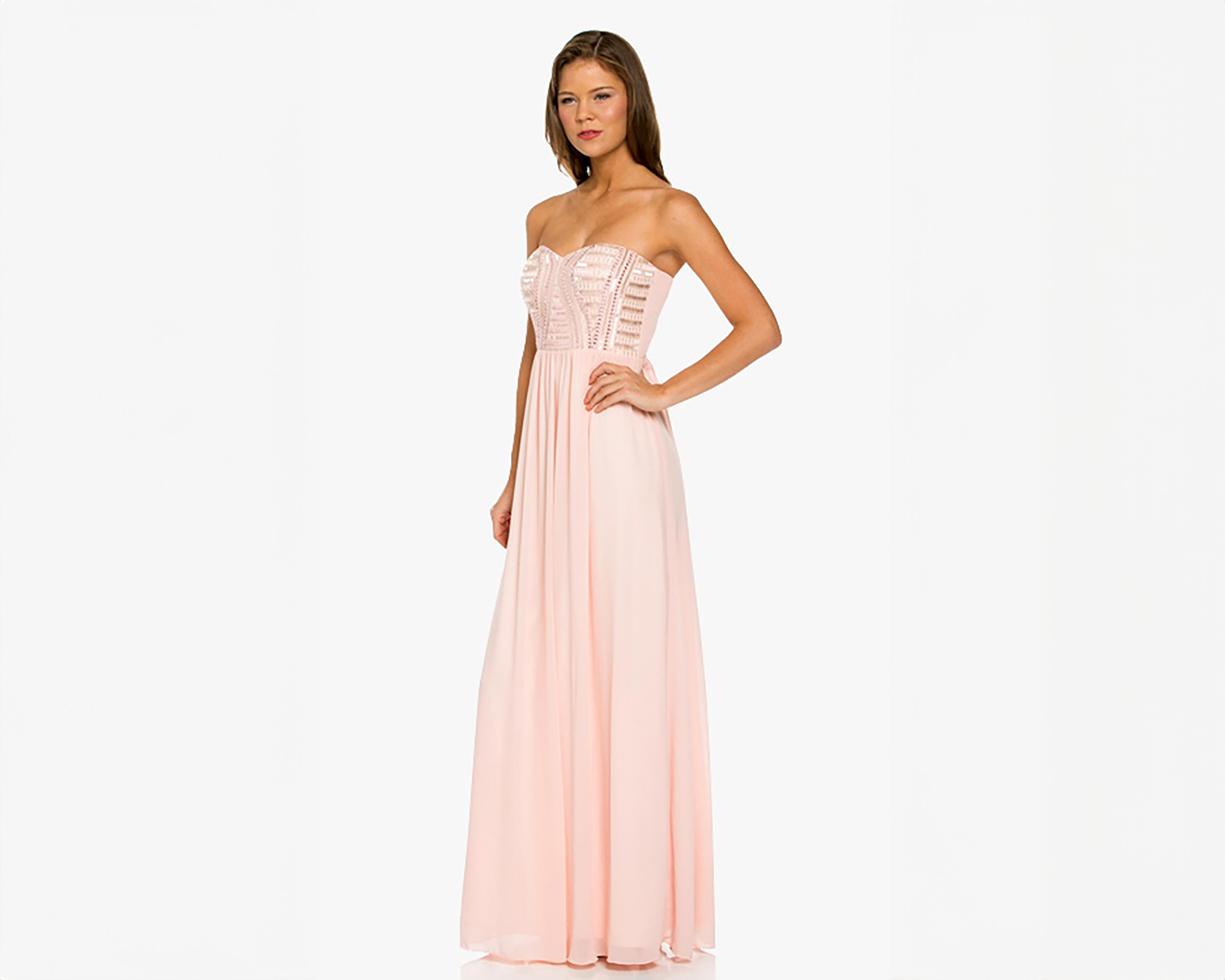 Foto 3 pulgar | Vestido Minuet de Noche Rosa Strapless con Pedrería
