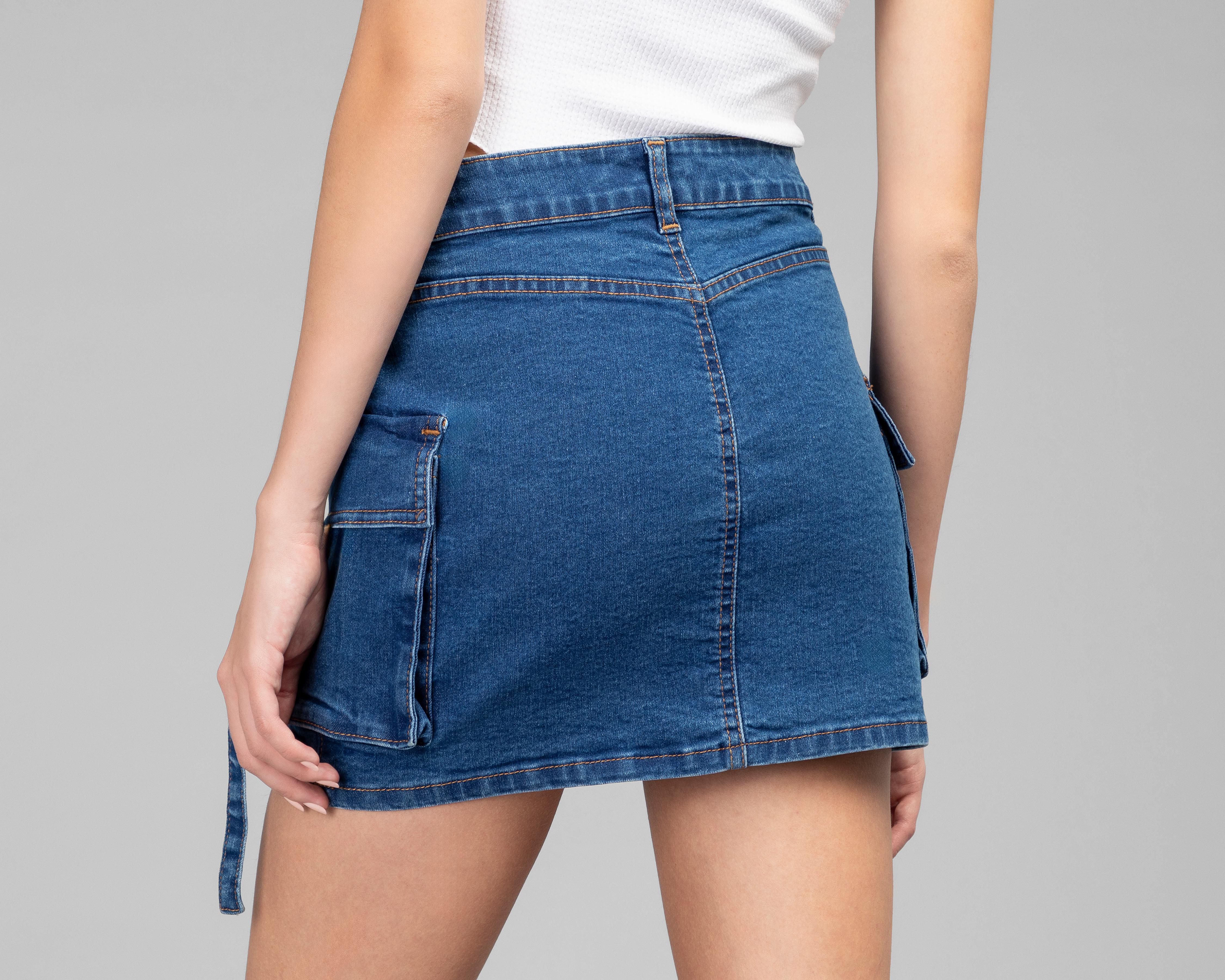 Foto 5 | Falda Mini Strona de Mezclilla