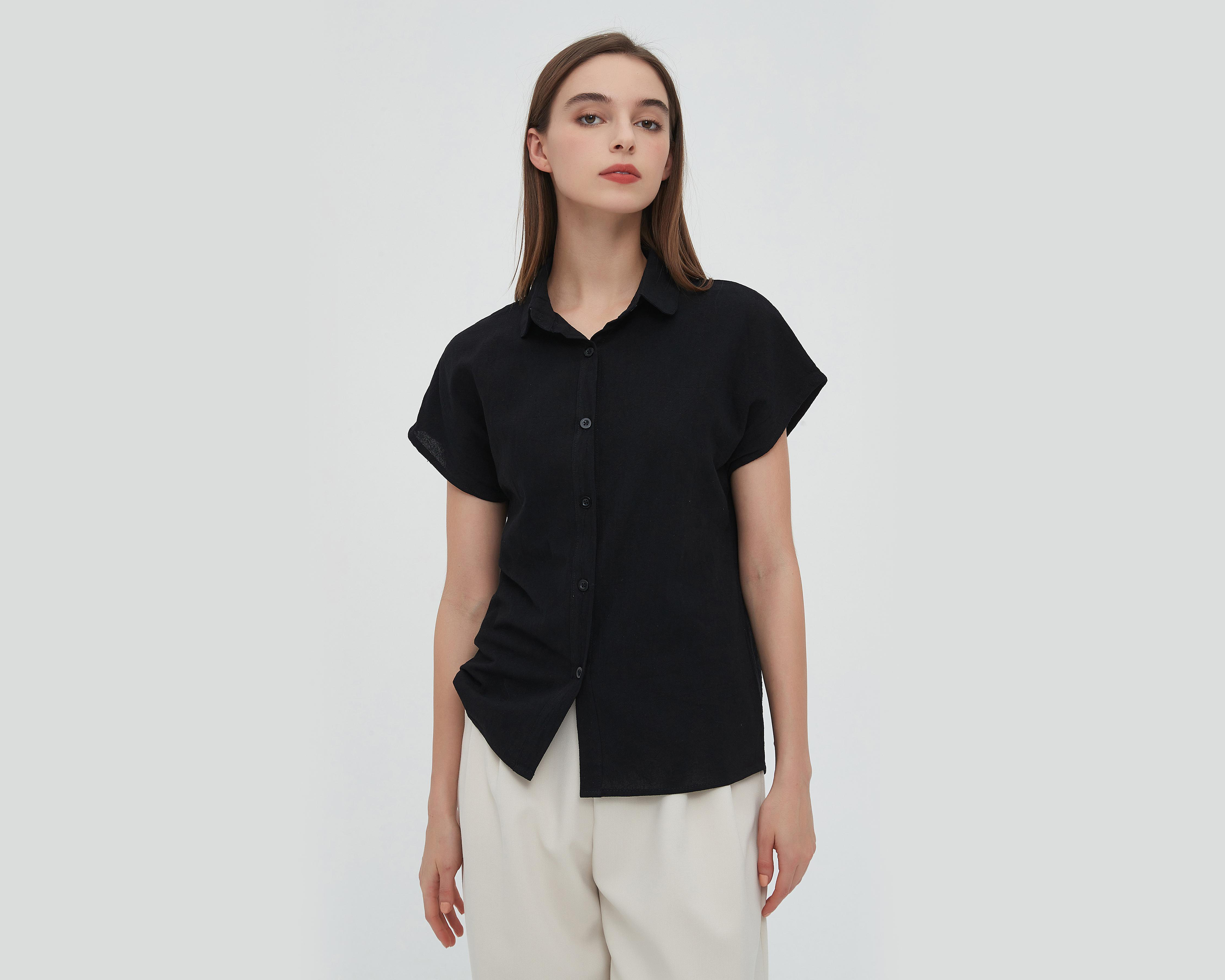 Blusa Sahara Casual de Cuello Americano con Botones