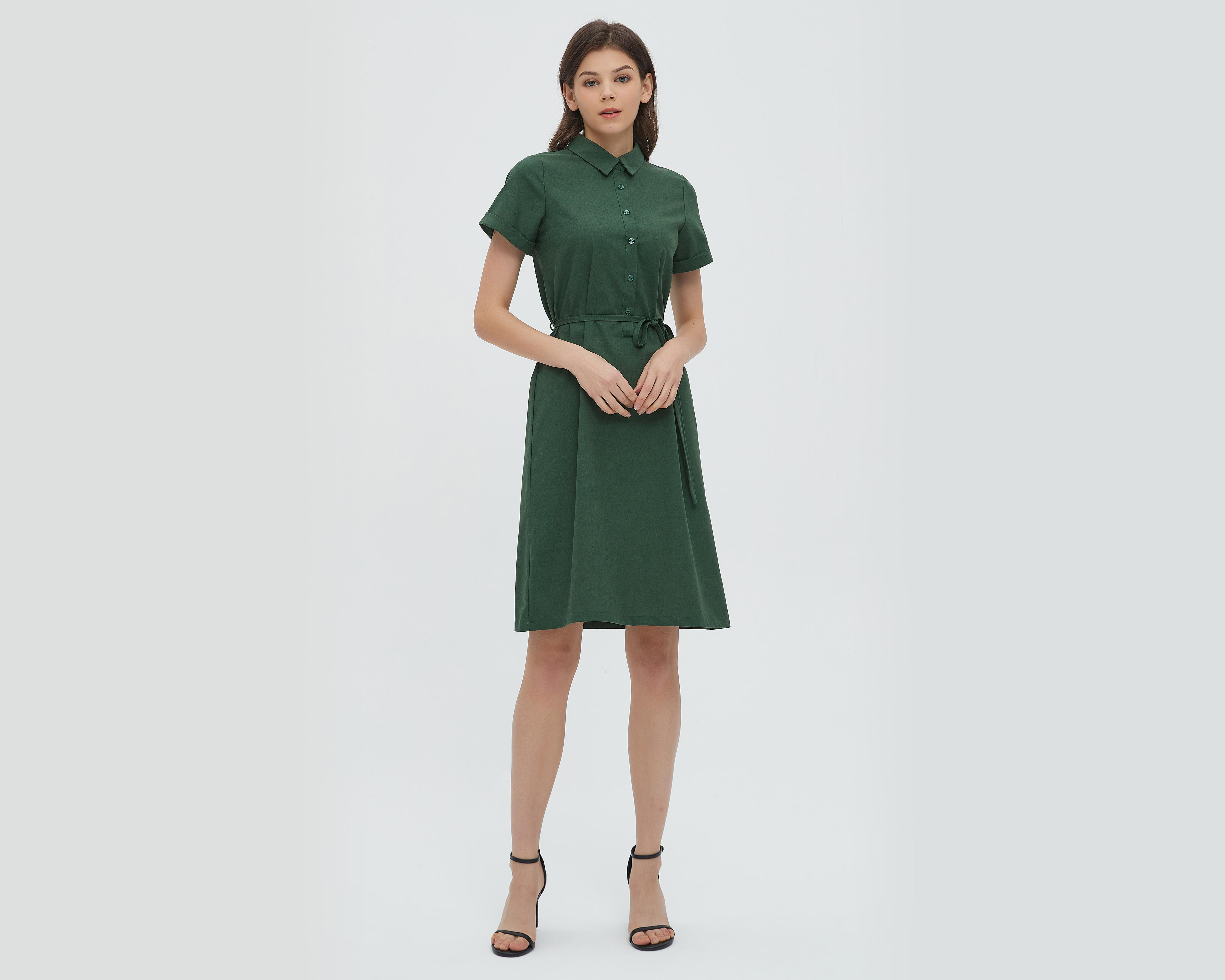 Vestido Sahara Casual de Cuello Americano con Botones