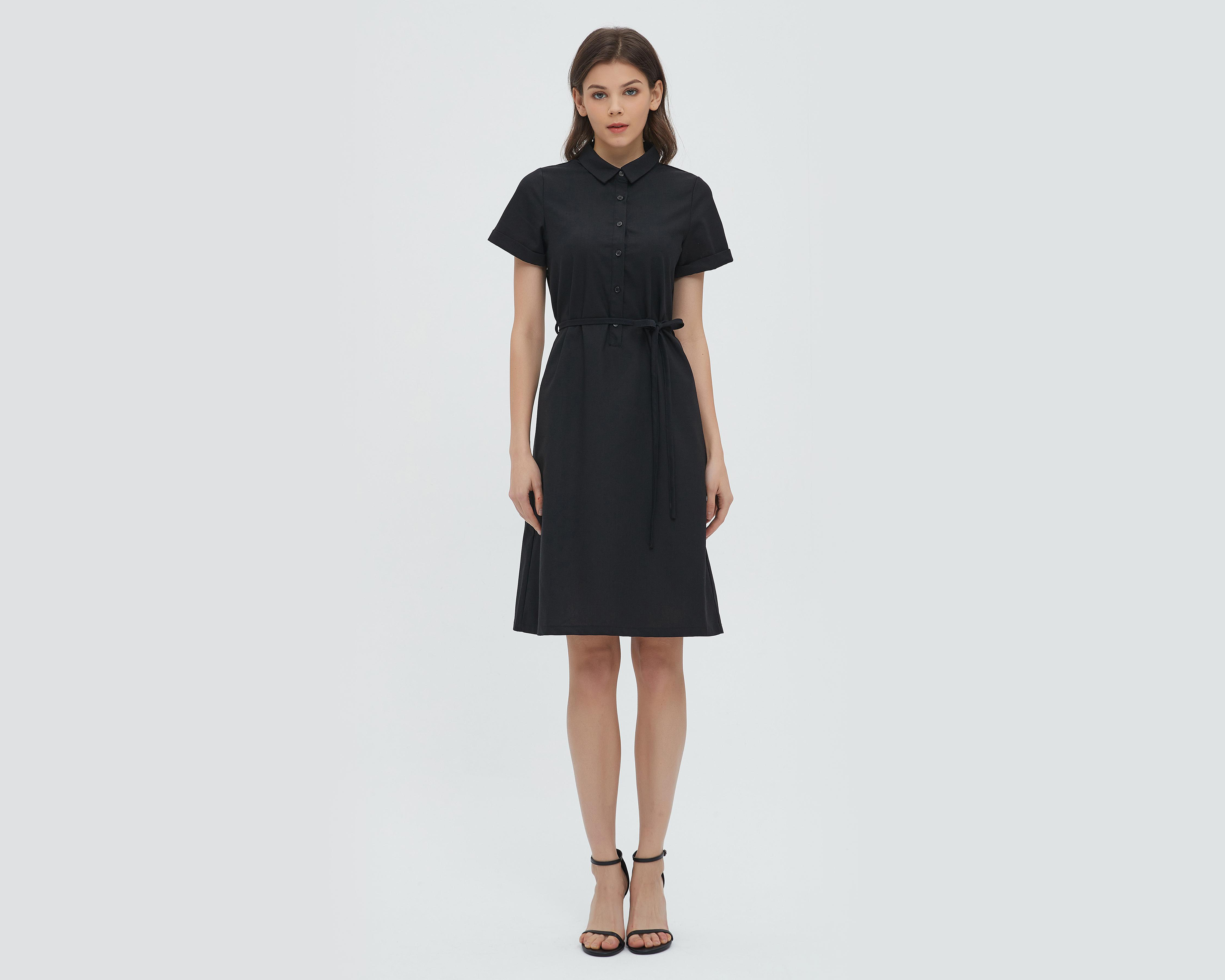 Vestido Sahara Casual de Cuello Americano con Botones $579