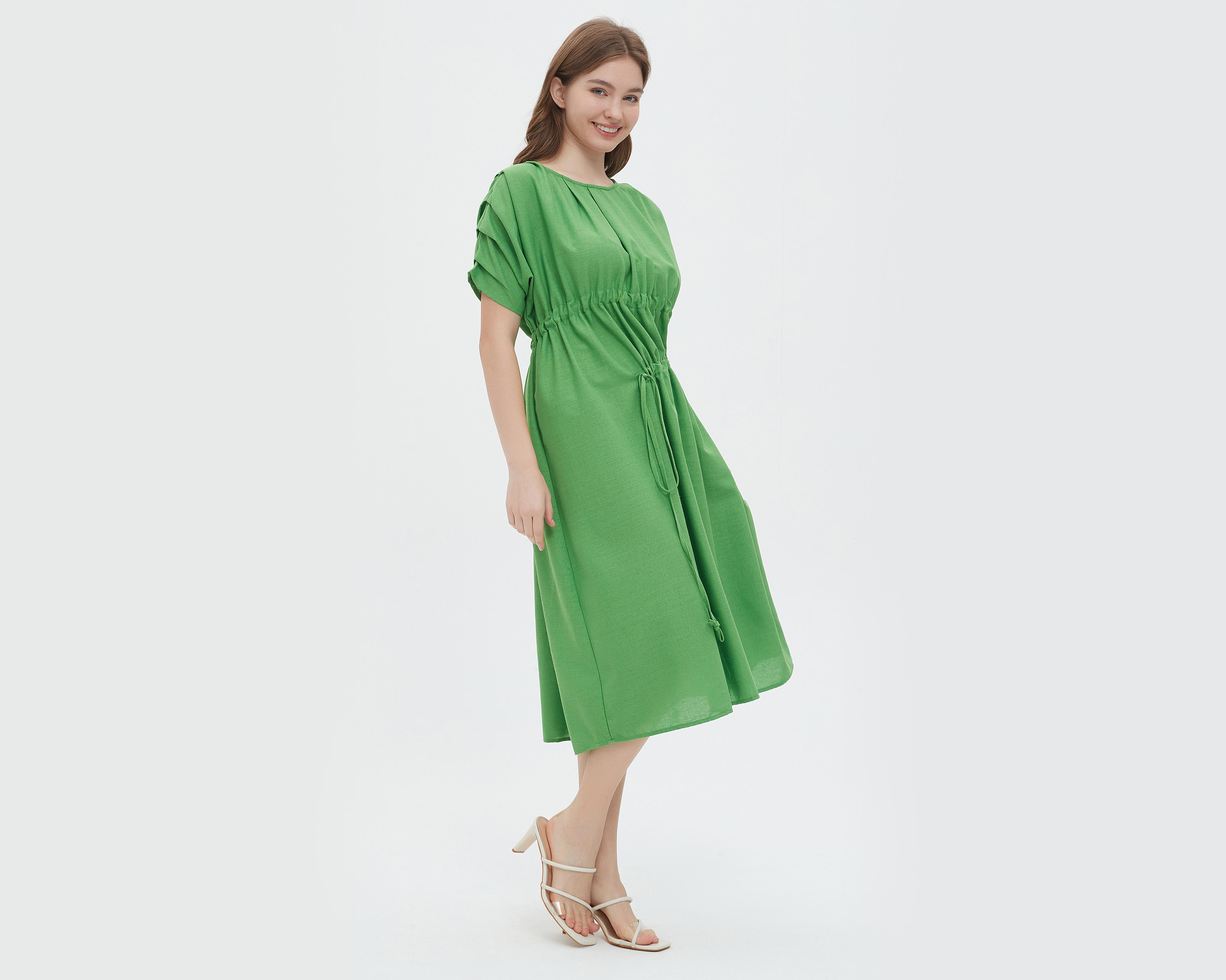 Foto 4 pulgar | Vestido Sahara Casual Verde con Manga Corta y Elástico en Cintura