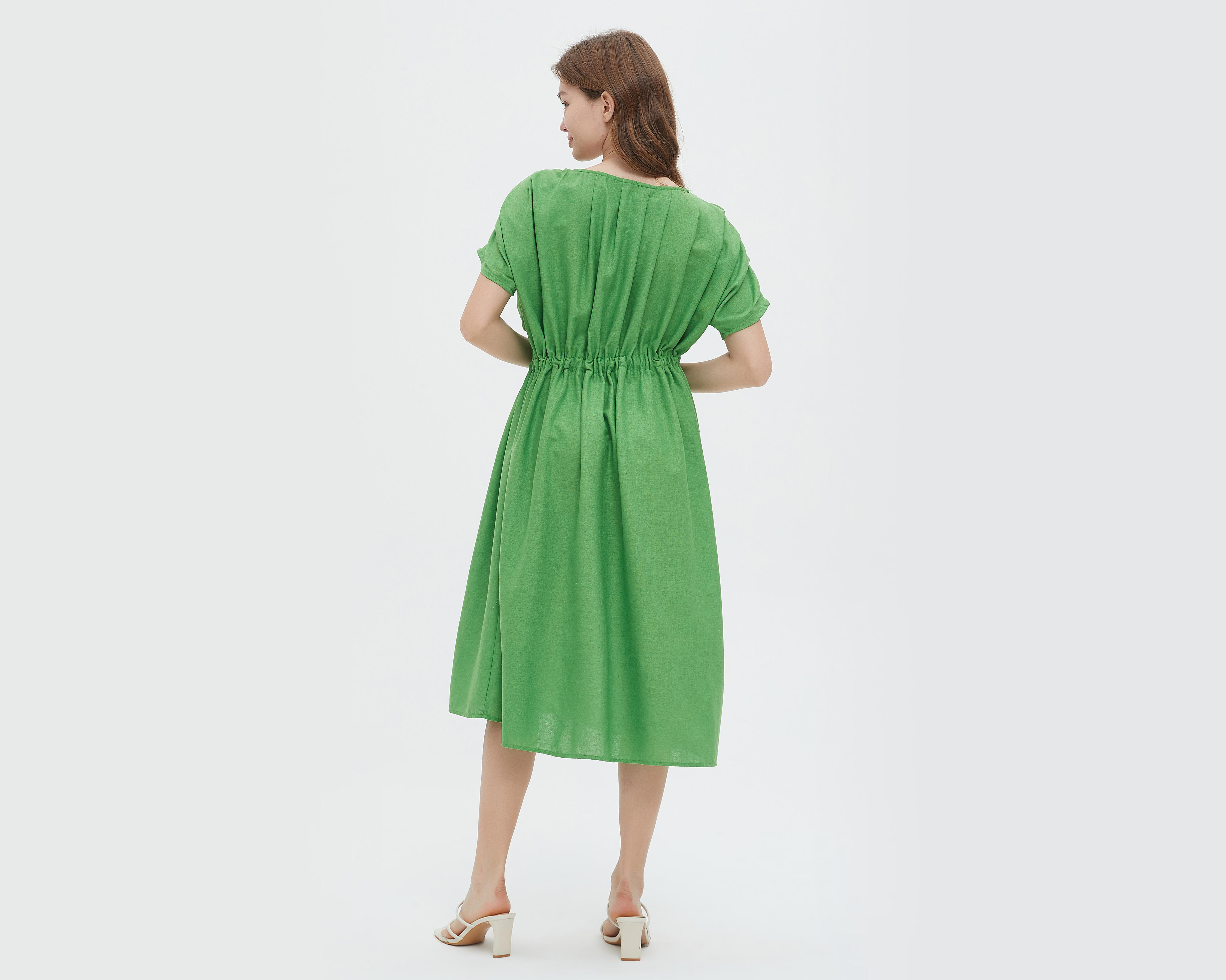 Foto 5 pulgar | Vestido Sahara Casual Verde con Manga Corta y Elástico en Cintura