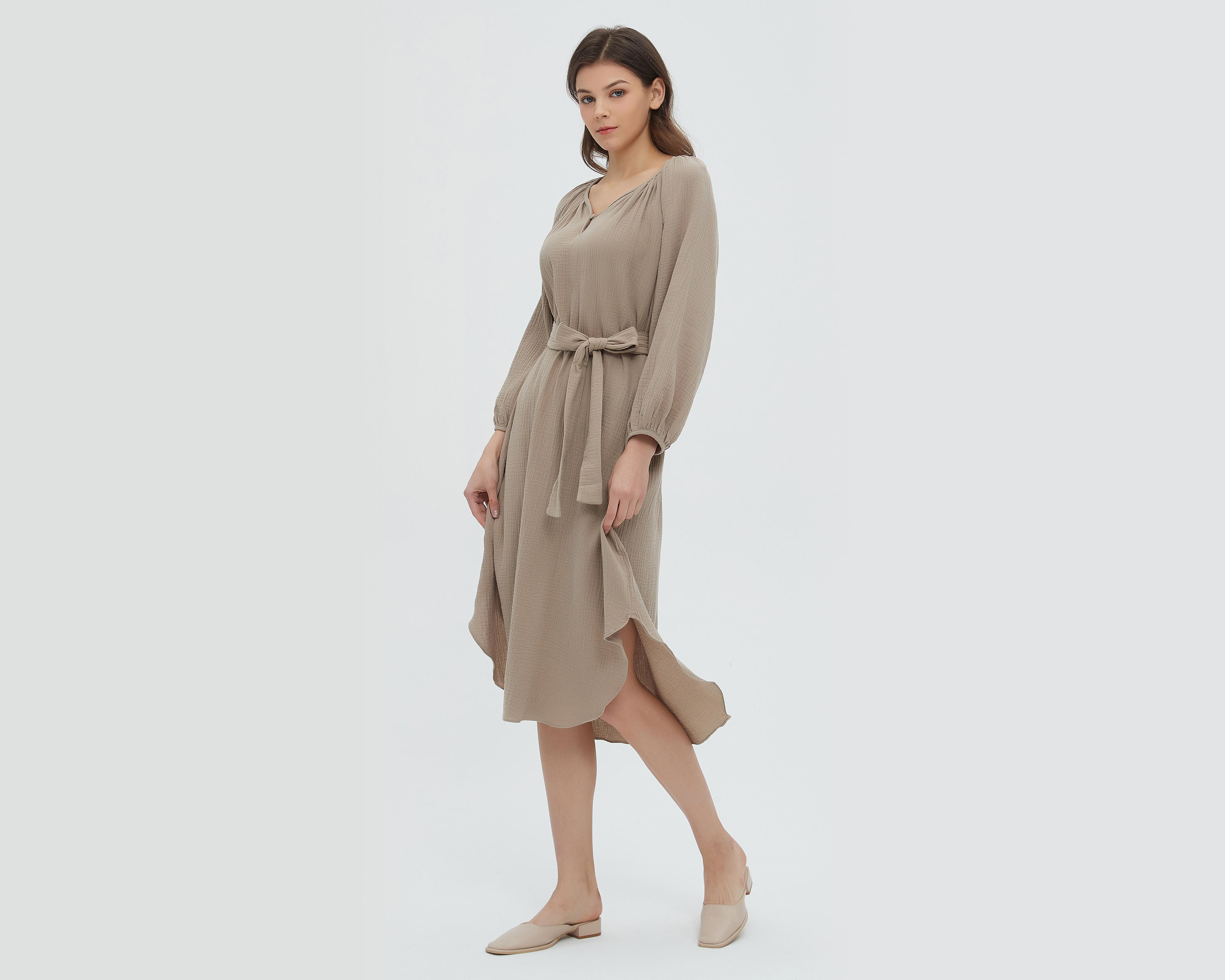 Foto 2 | Vestido Sahara Casual de Algodón con Manga Larga y Cinturón