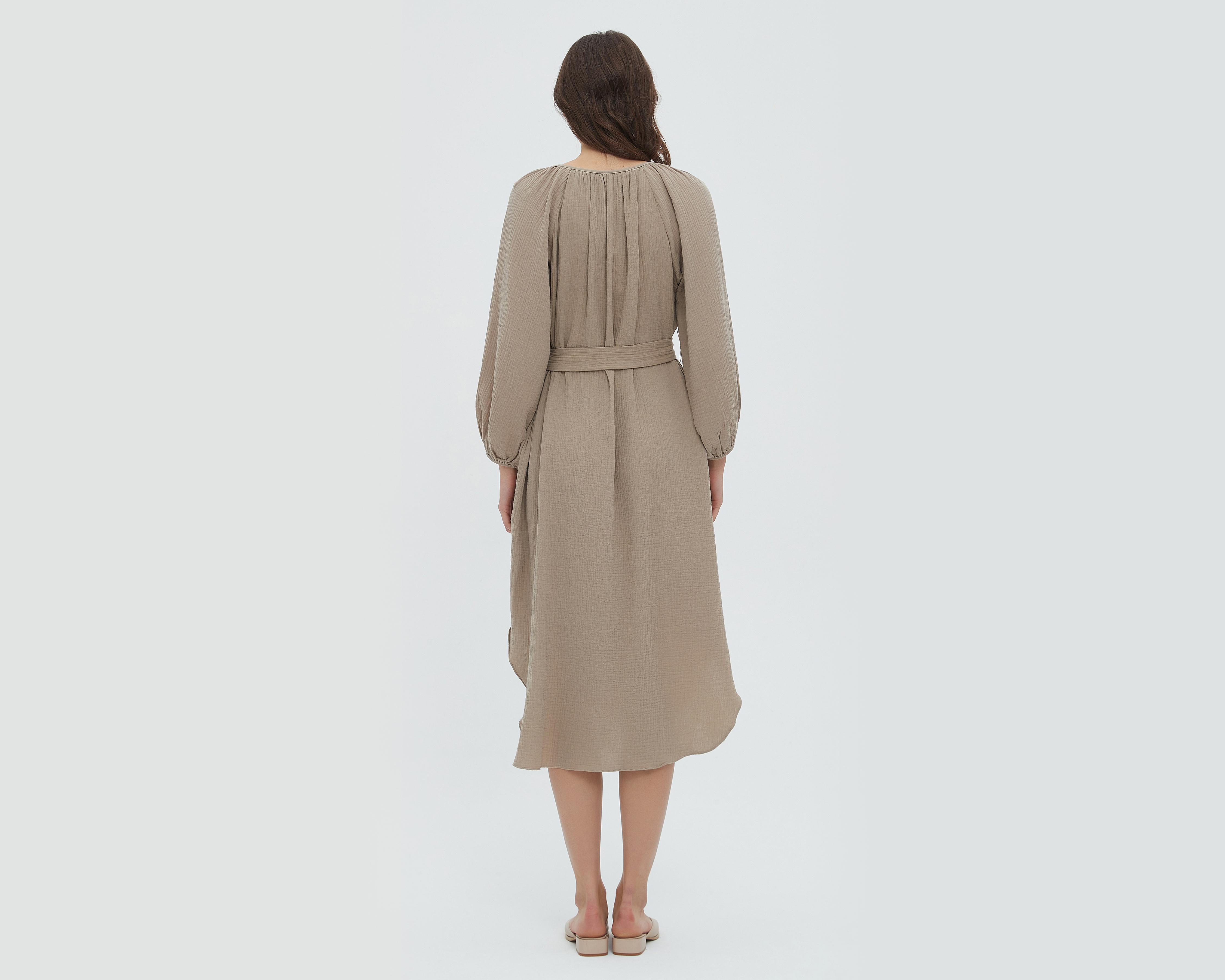 Foto 5 pulgar | Vestido Sahara Casual de Algodón con Manga Larga y Cinturón