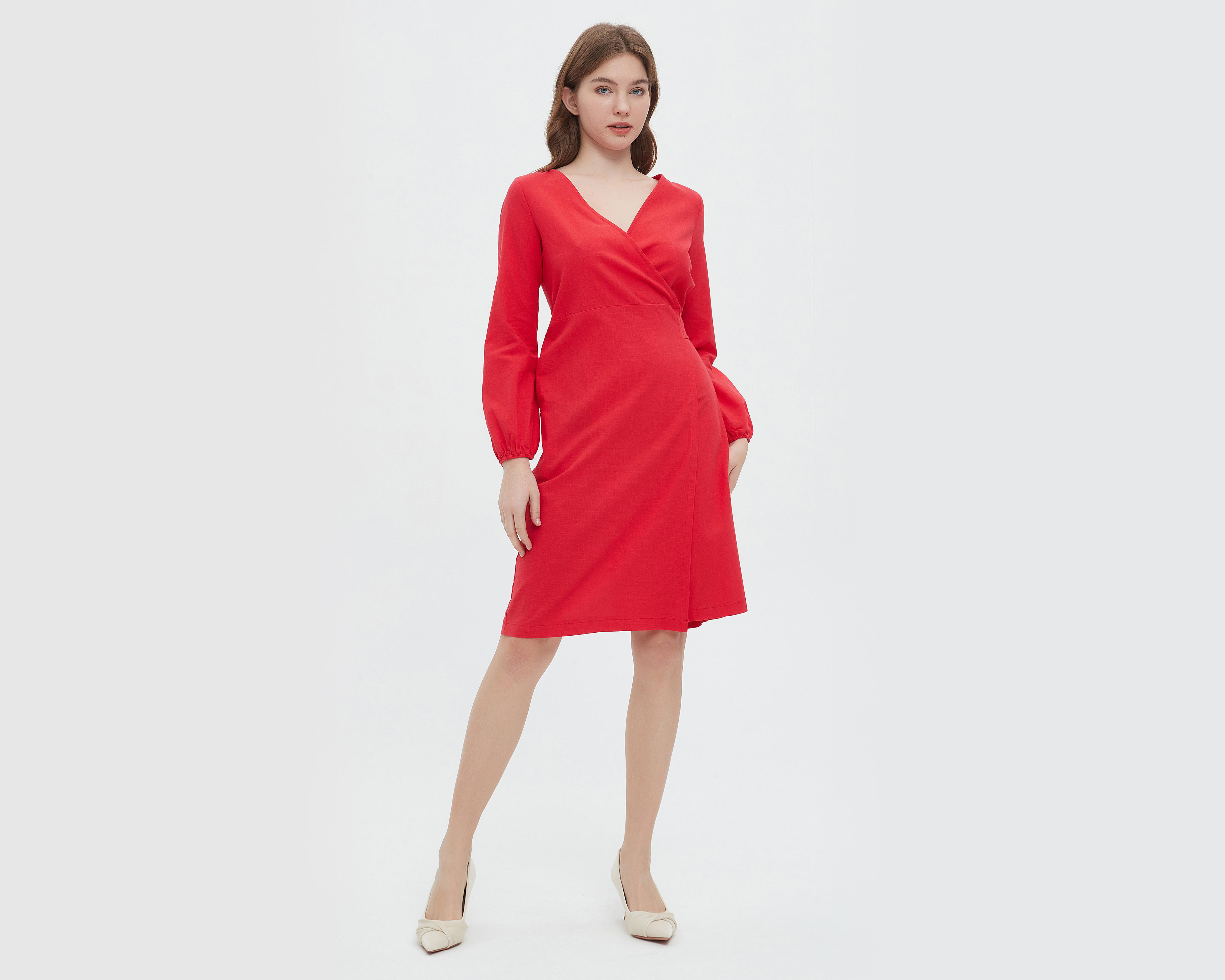 Foto 1 | Vestido Sahara Casual Rojo con Manga Larga y Escote V