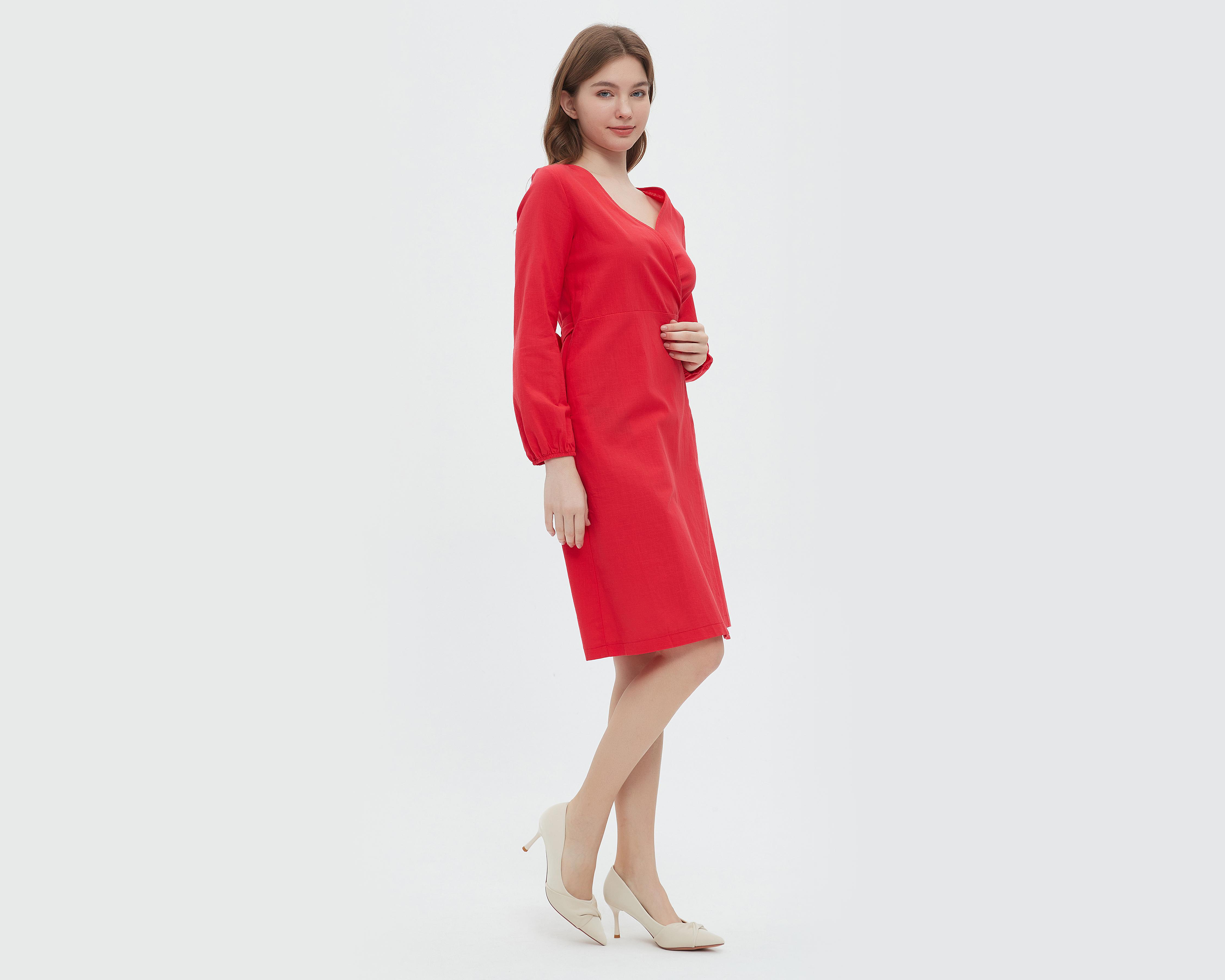 Foto 4 pulgar | Vestido Sahara Casual Rojo con Manga Larga y Escote V