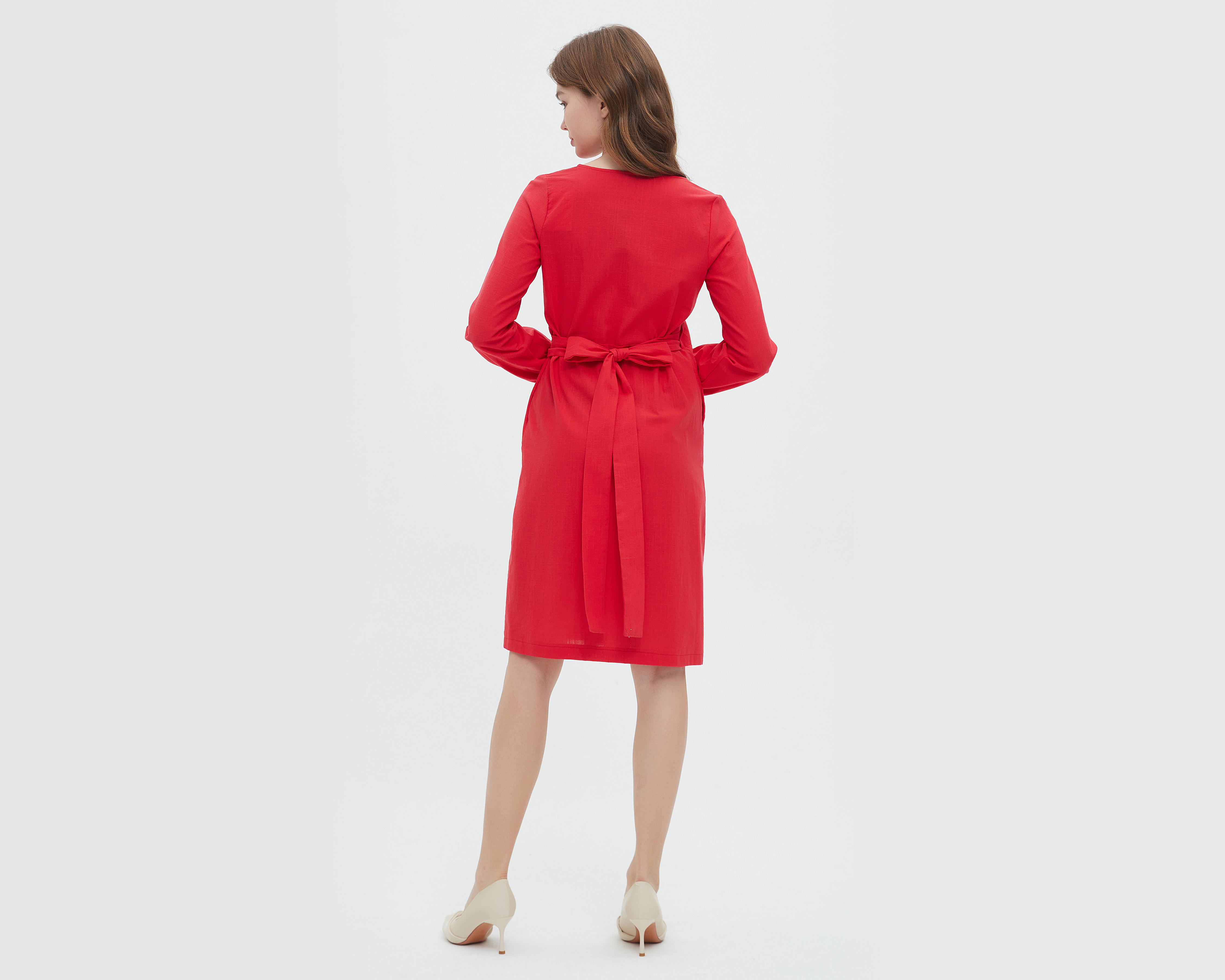 Foto 4 | Vestido Sahara Casual Rojo con Manga Larga y Escote V