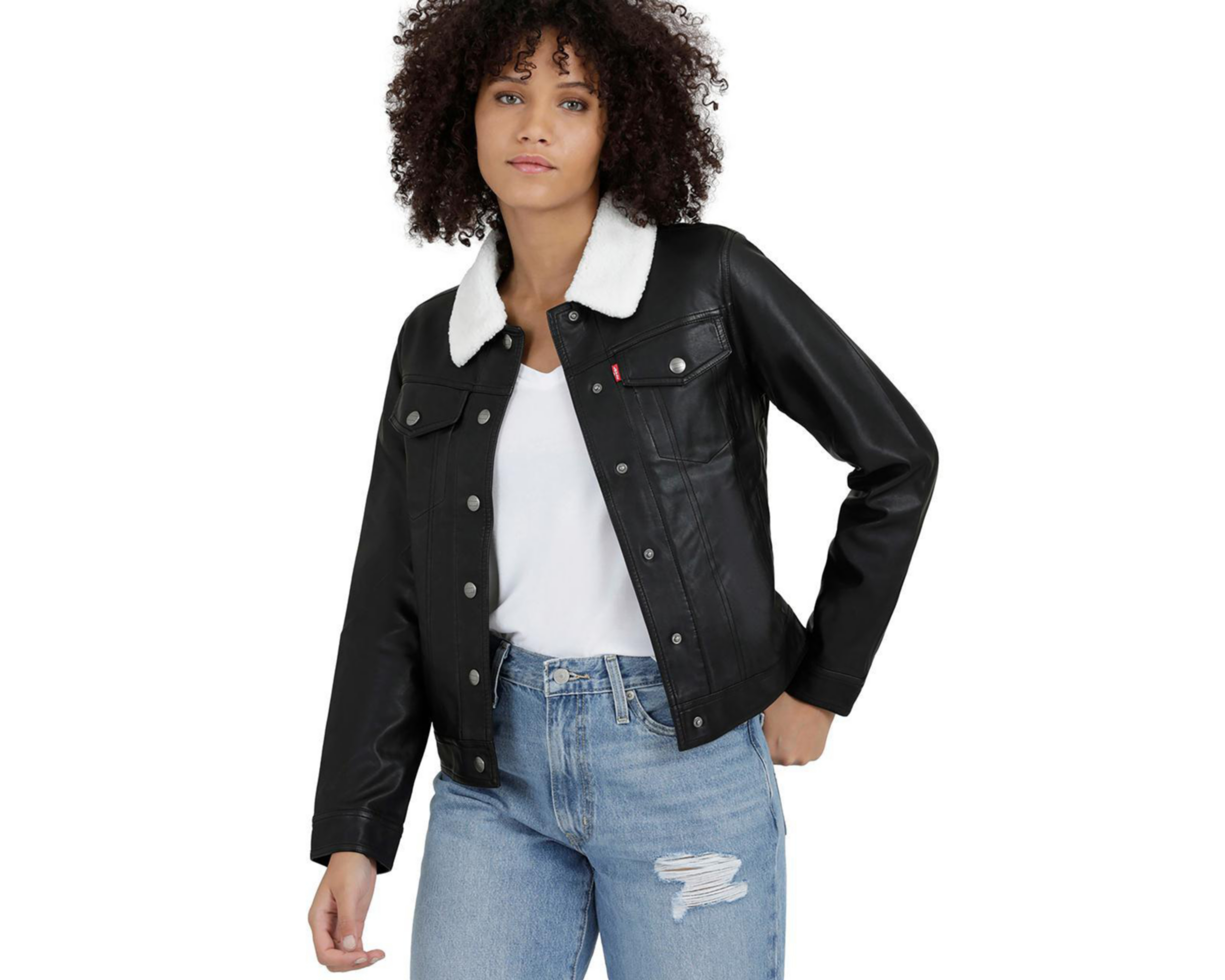 Foto 6 | Chamarra Levi's Negra tipo Piel