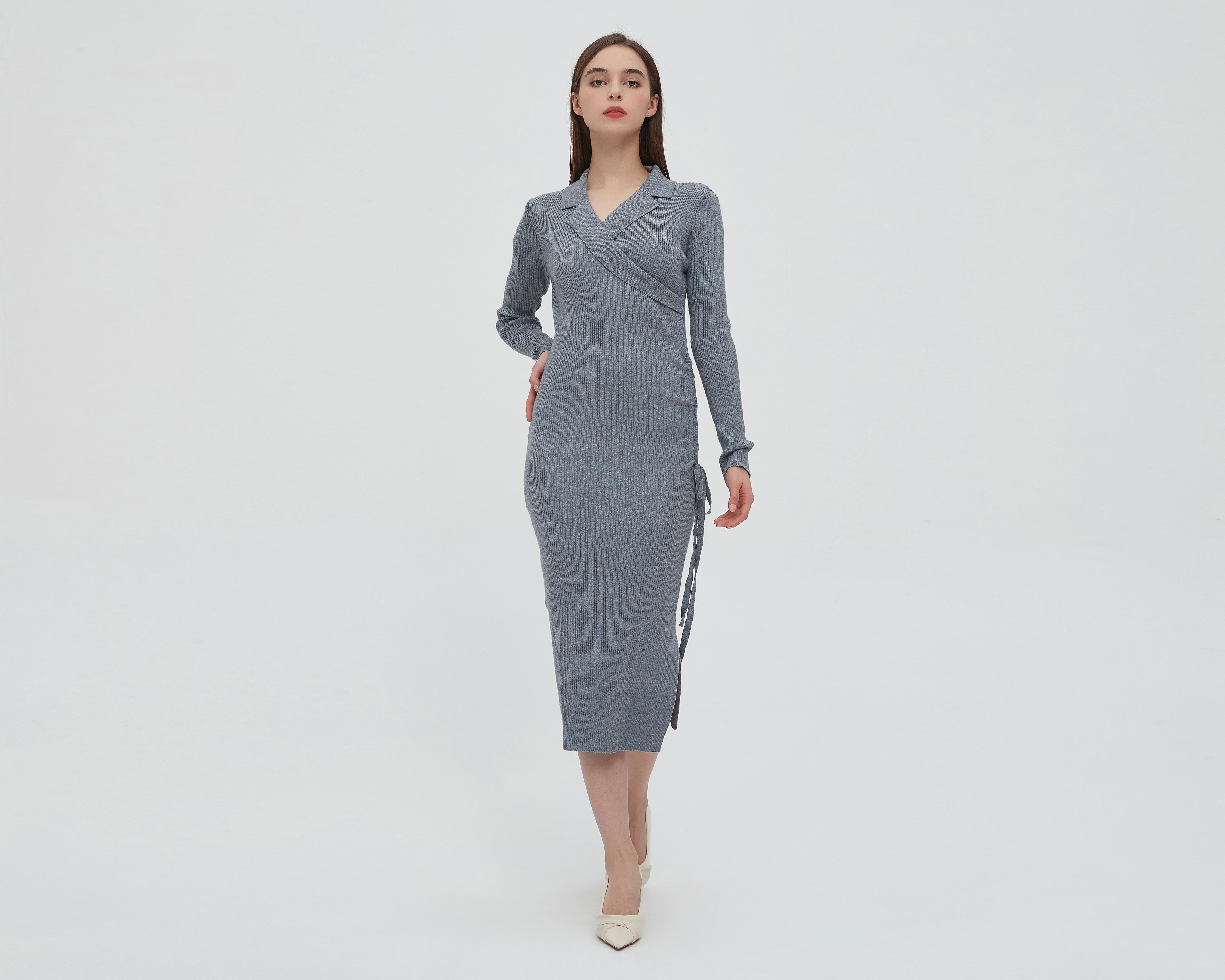 Foto 2 pulgar | Vestido Sahara Casual Manga Larga Gris