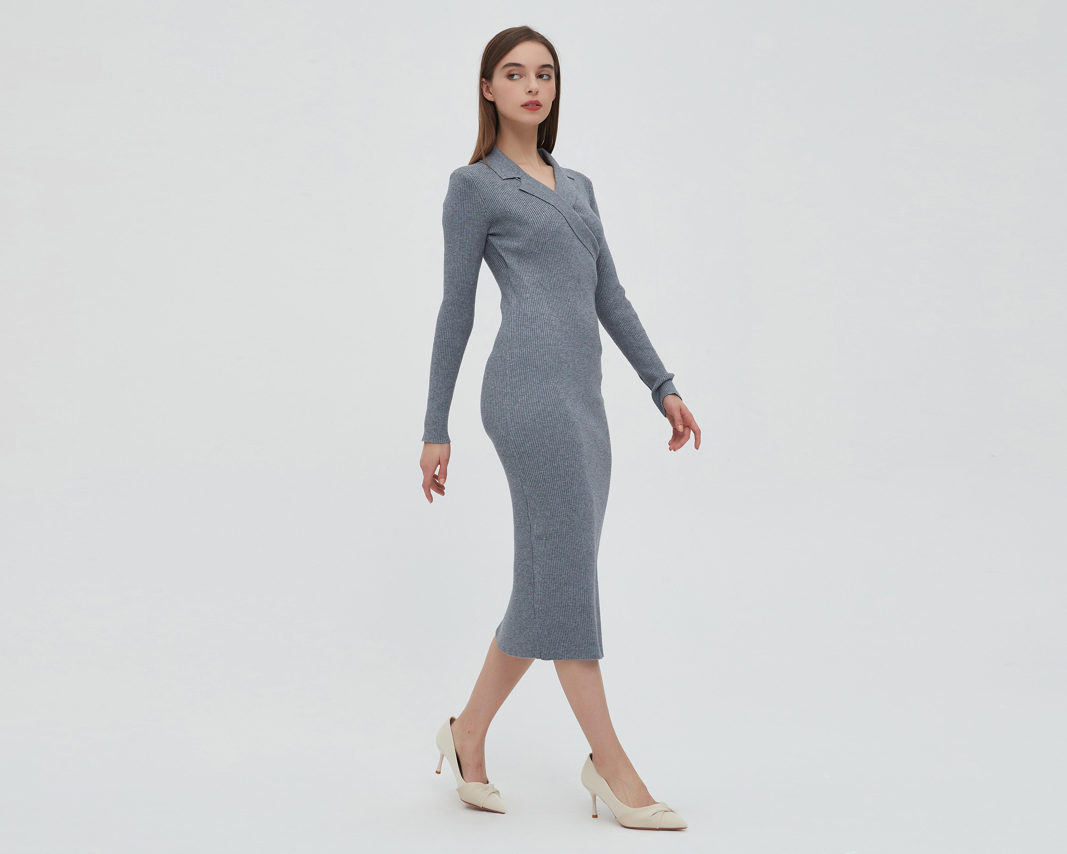 Foto 3 pulgar | Vestido Sahara Casual Manga Larga Gris