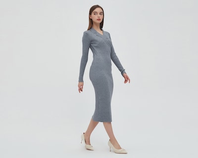 Foto 2 | Vestido Sahara Casual Manga Larga Gris