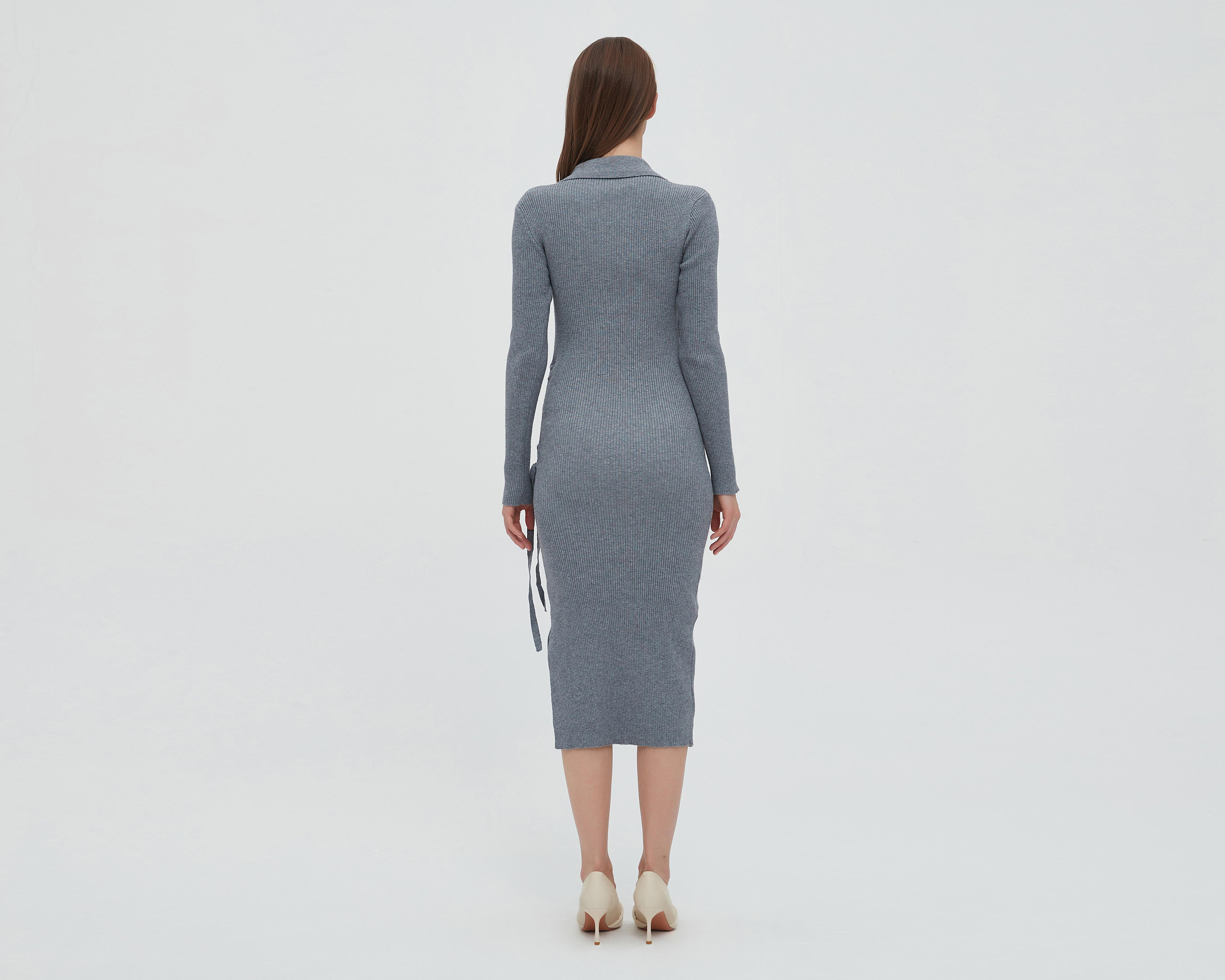 Foto 4 pulgar | Vestido Sahara Casual Manga Larga Gris