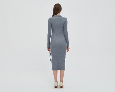 Foto 3 | Vestido Sahara Casual Manga Larga Gris