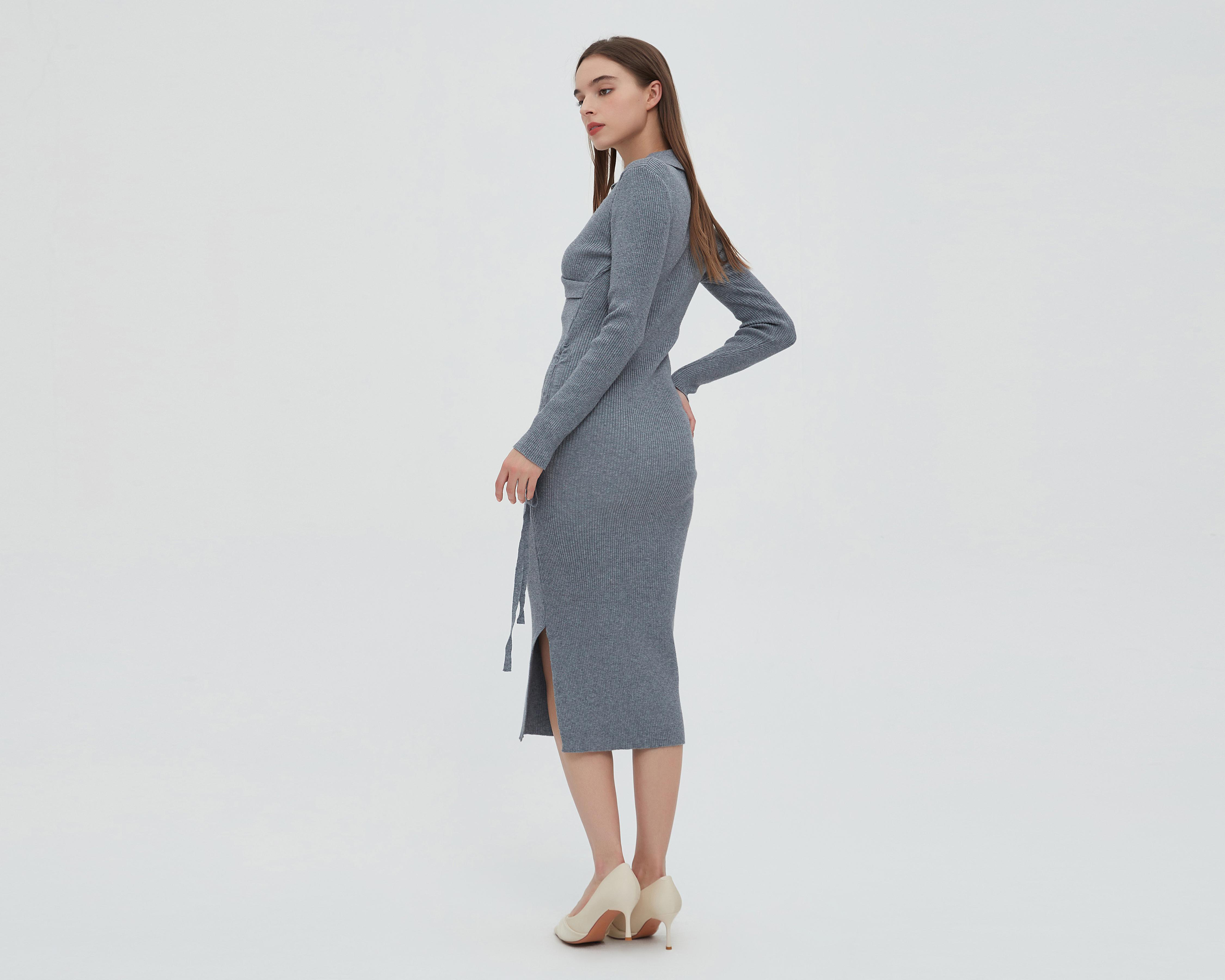 Foto 5 pulgar | Vestido Sahara Casual Manga Larga Gris