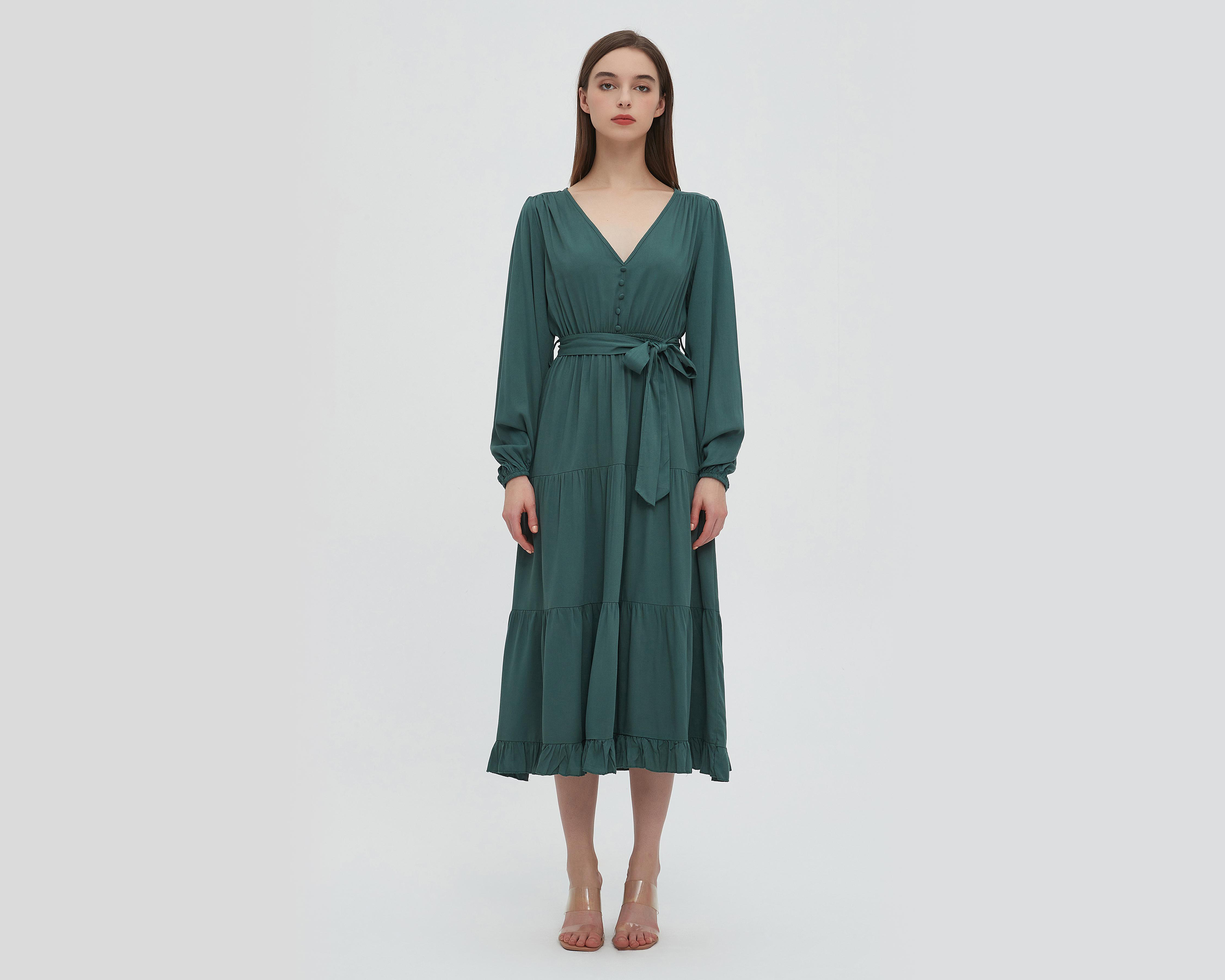 Foto 2 pulgar | Vestido Sahara Casual Midi Verde