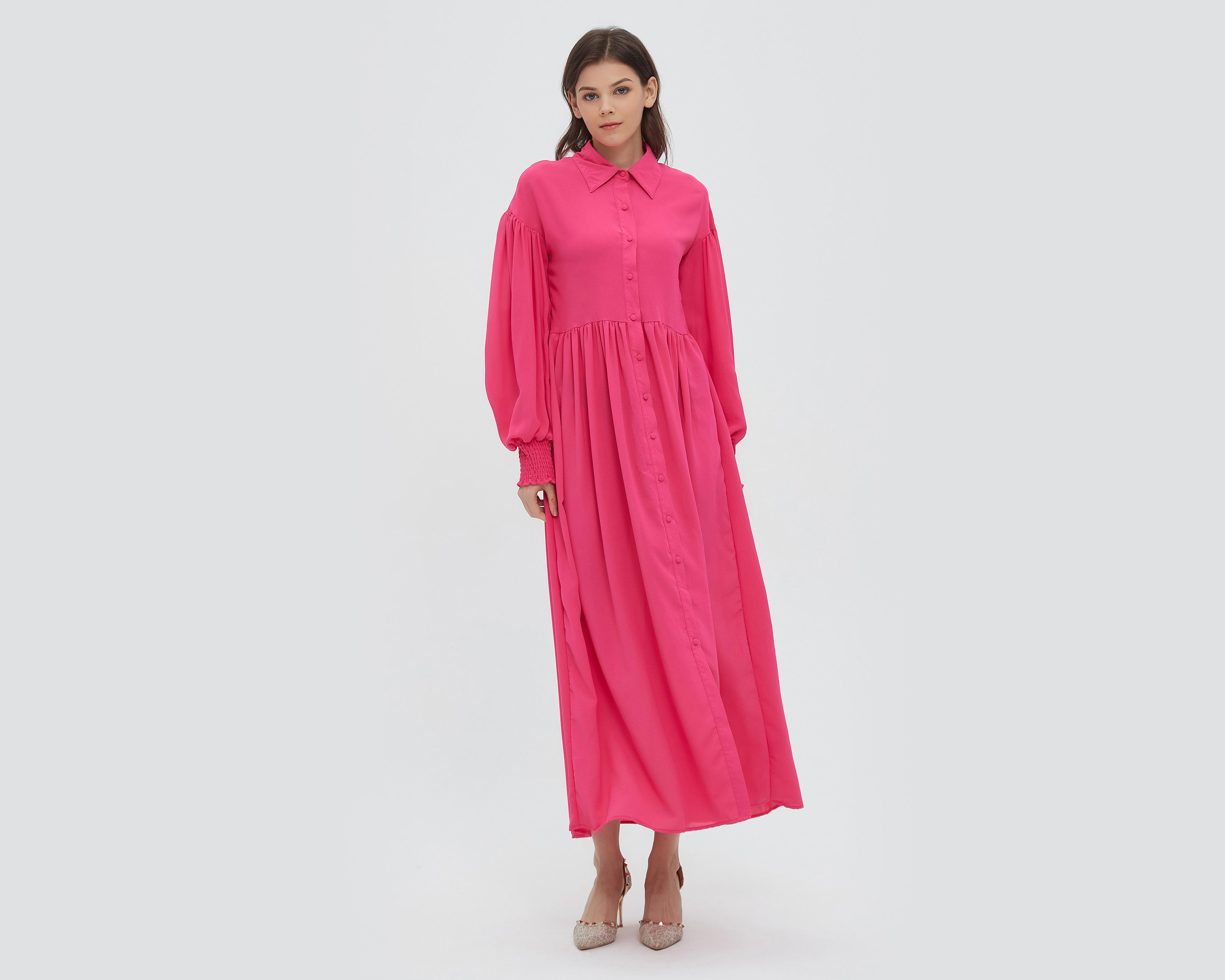 Foto 1 | Vestido Sahara Casual Largo Rosa Manga Larga
