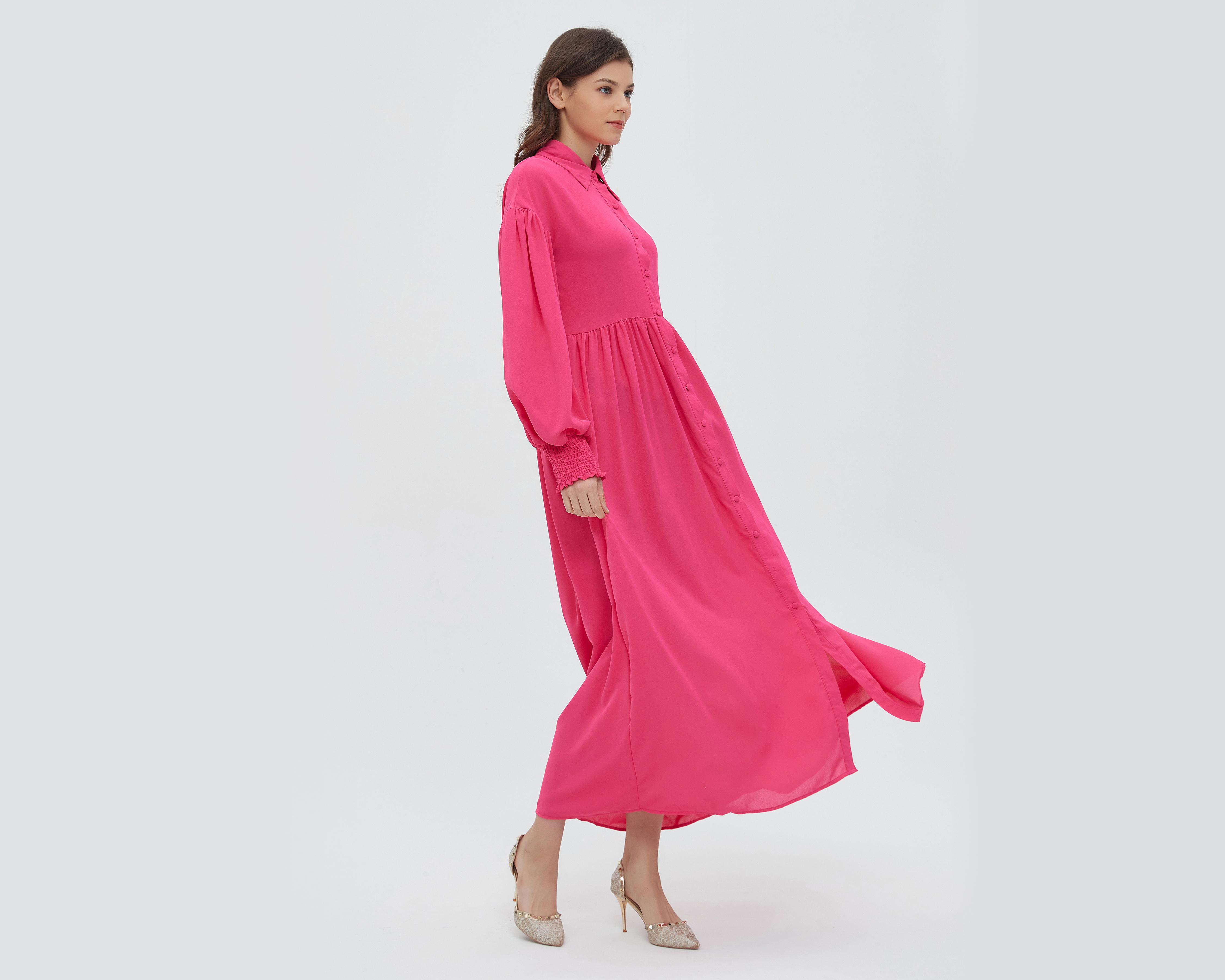 Foto 2 | Vestido Sahara Casual Largo Rosa Manga Larga