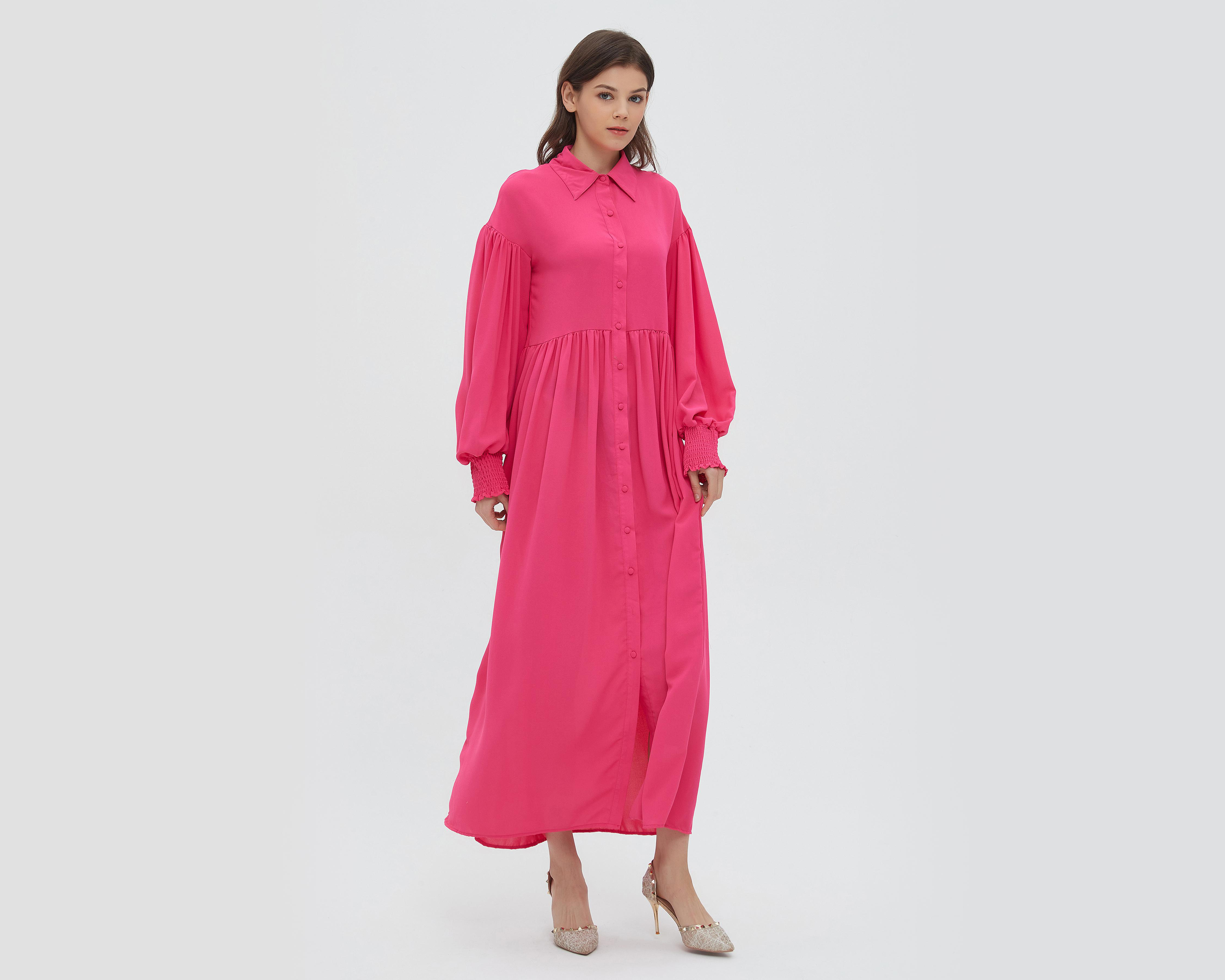 Foto 4 pulgar | Vestido Sahara Casual Largo Rosa Manga Larga