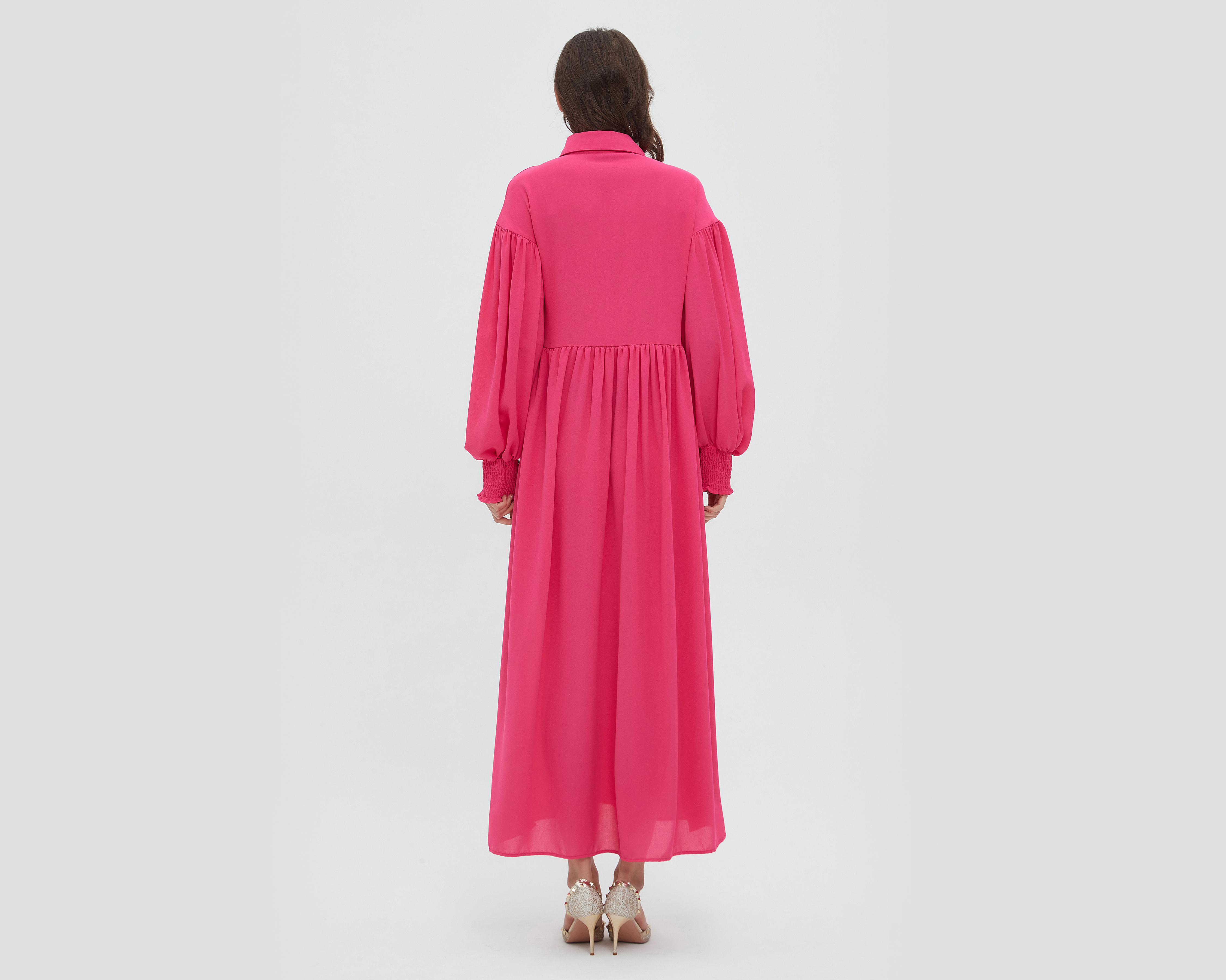 Foto 5 pulgar | Vestido Sahara Casual Largo Rosa Manga Larga