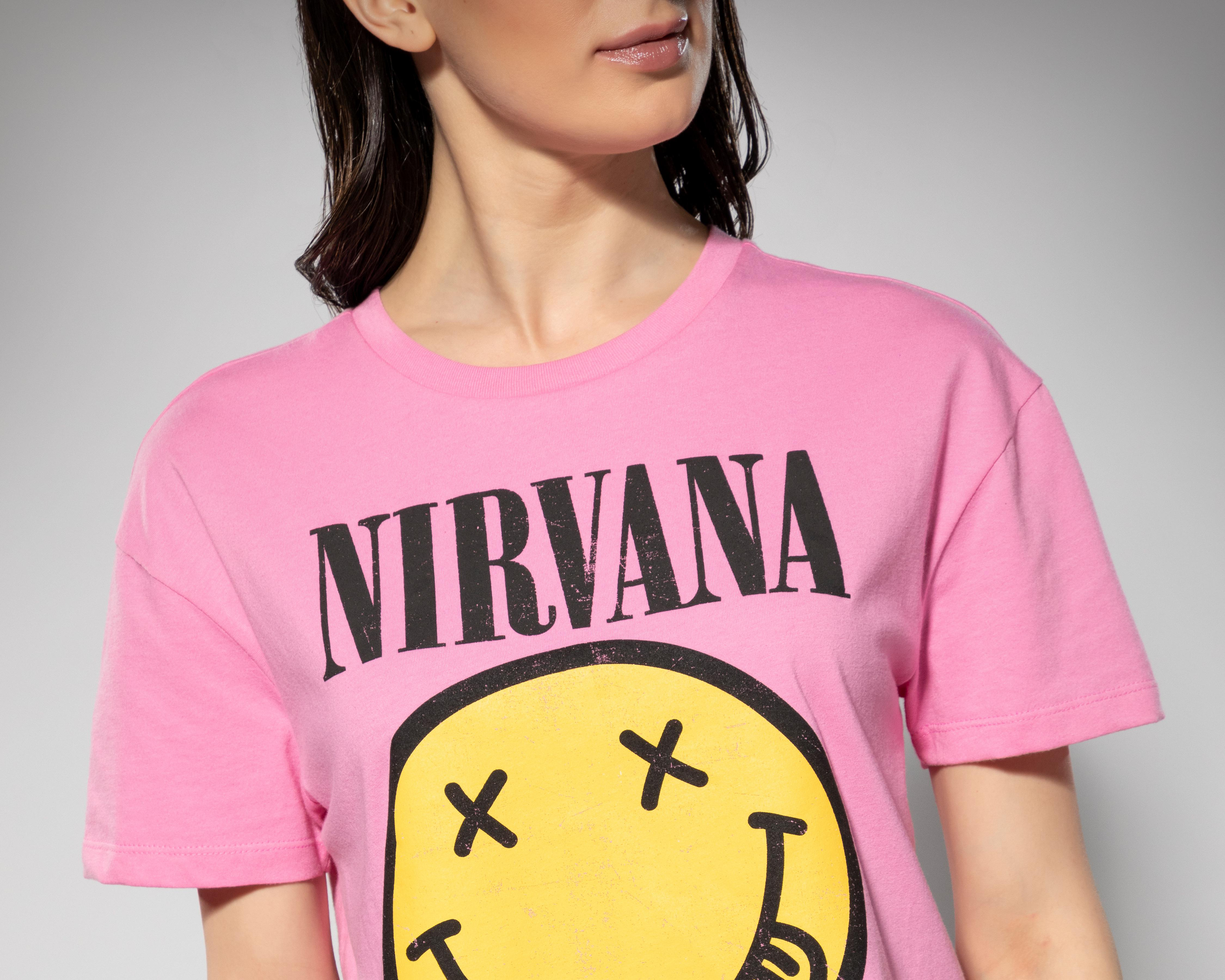 Foto 5 pulgar | Crop Top Nirvana Rosa Manga Corta