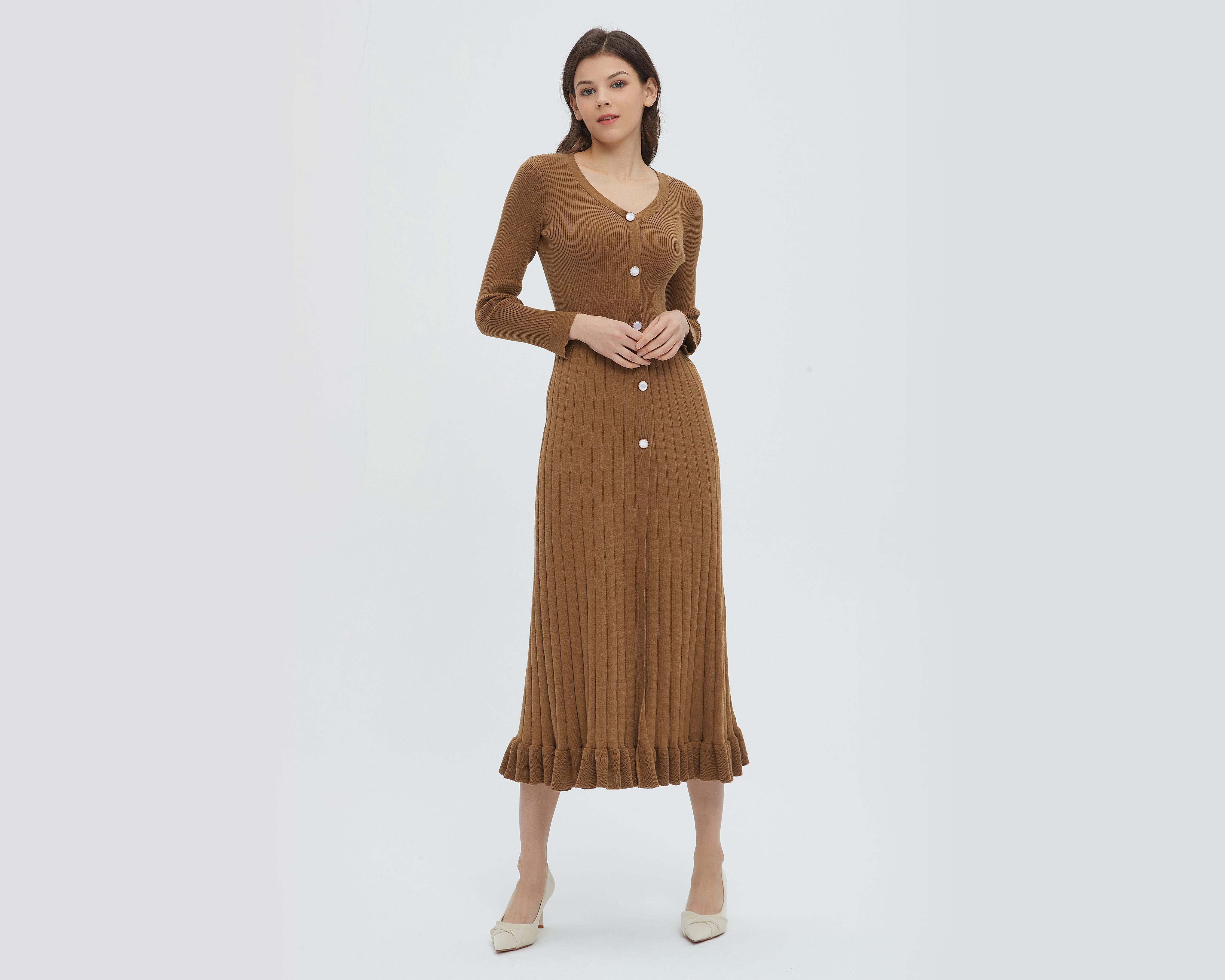 Foto 4 pulgar | Vestido Sahara Casual Midi Manga Larga