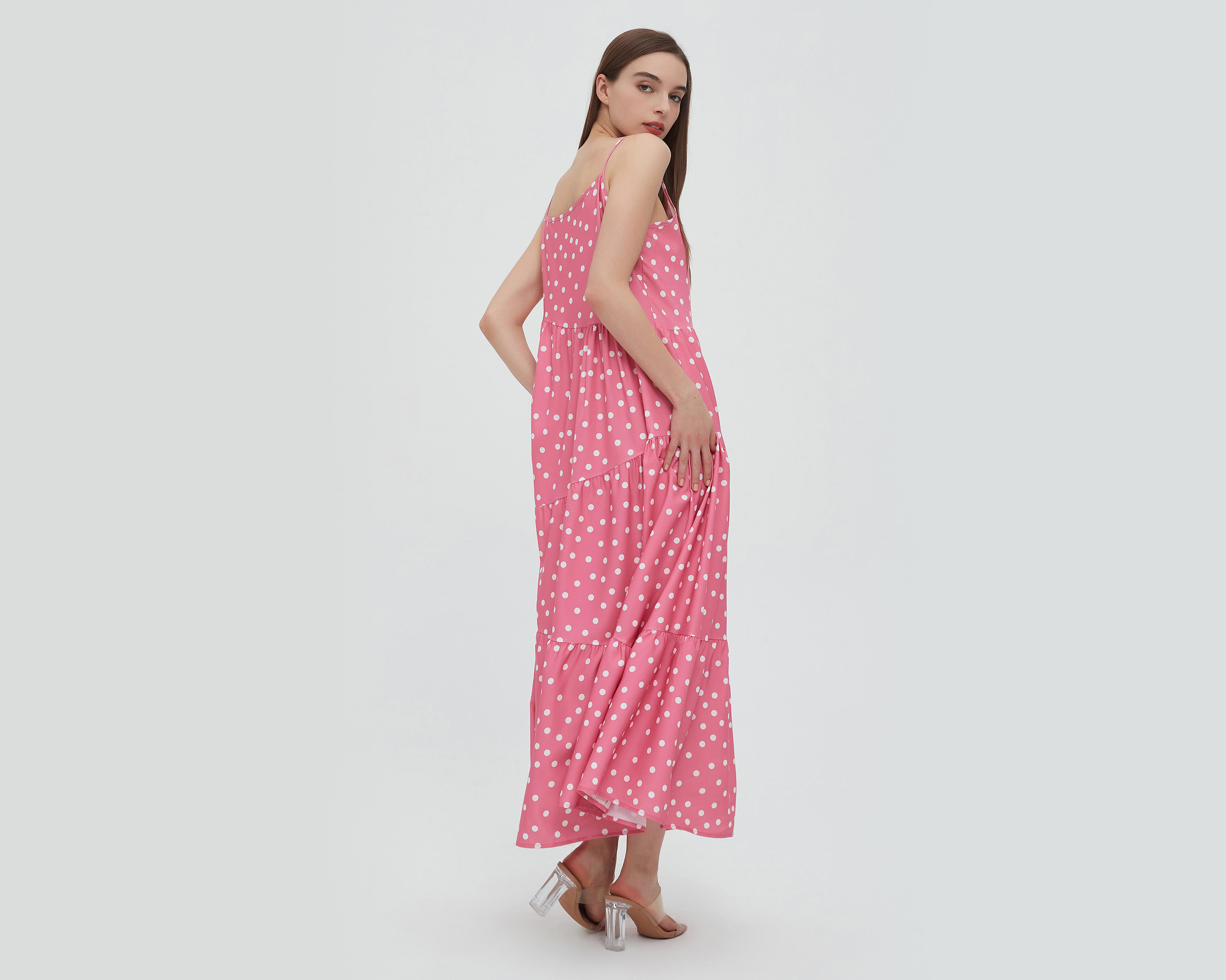 Foto 4 pulgar | Vestido Sahara Casual Largo con Estampado de Puntos