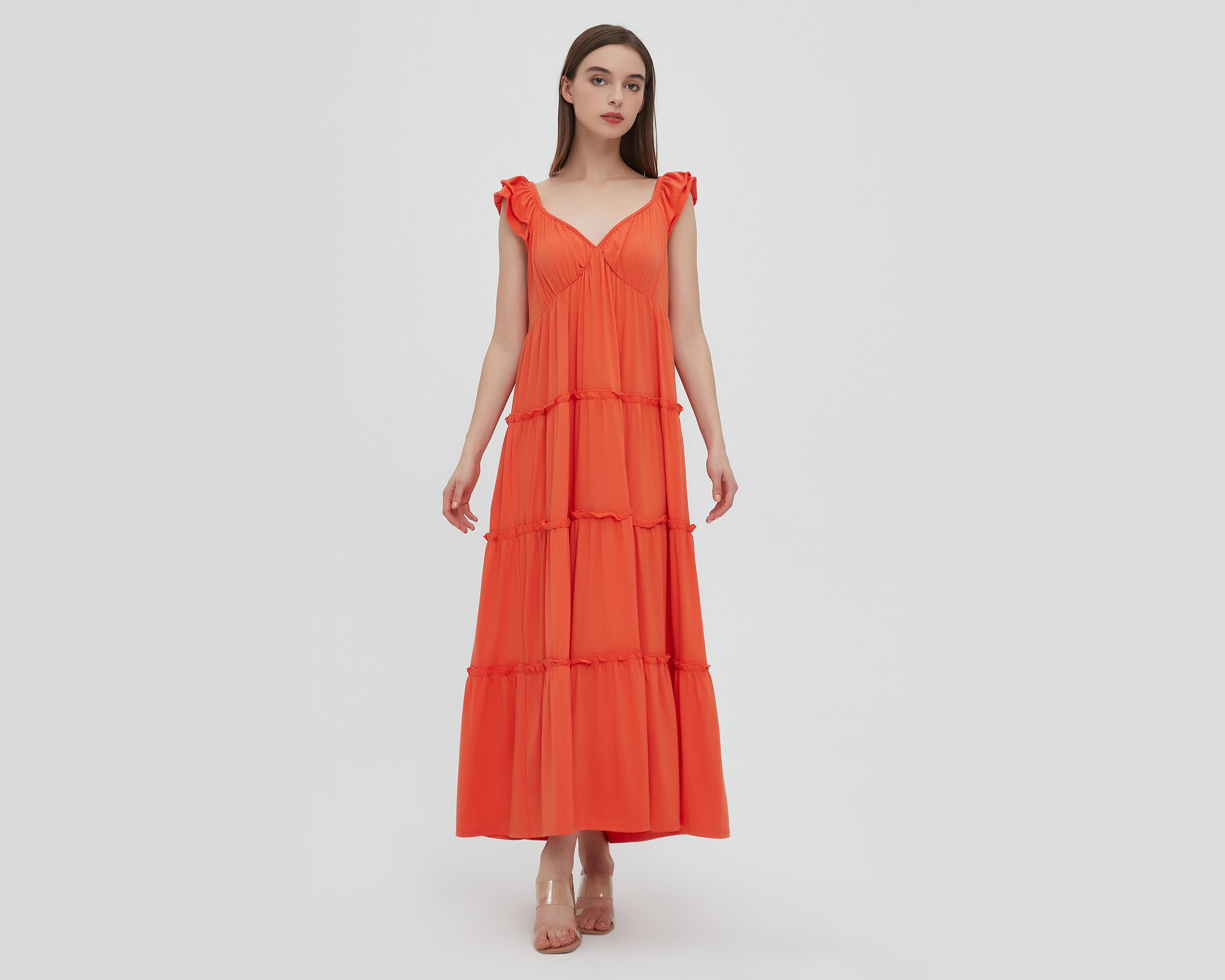 Vestido Sahara Casual Largo Anaranjado Liso $519