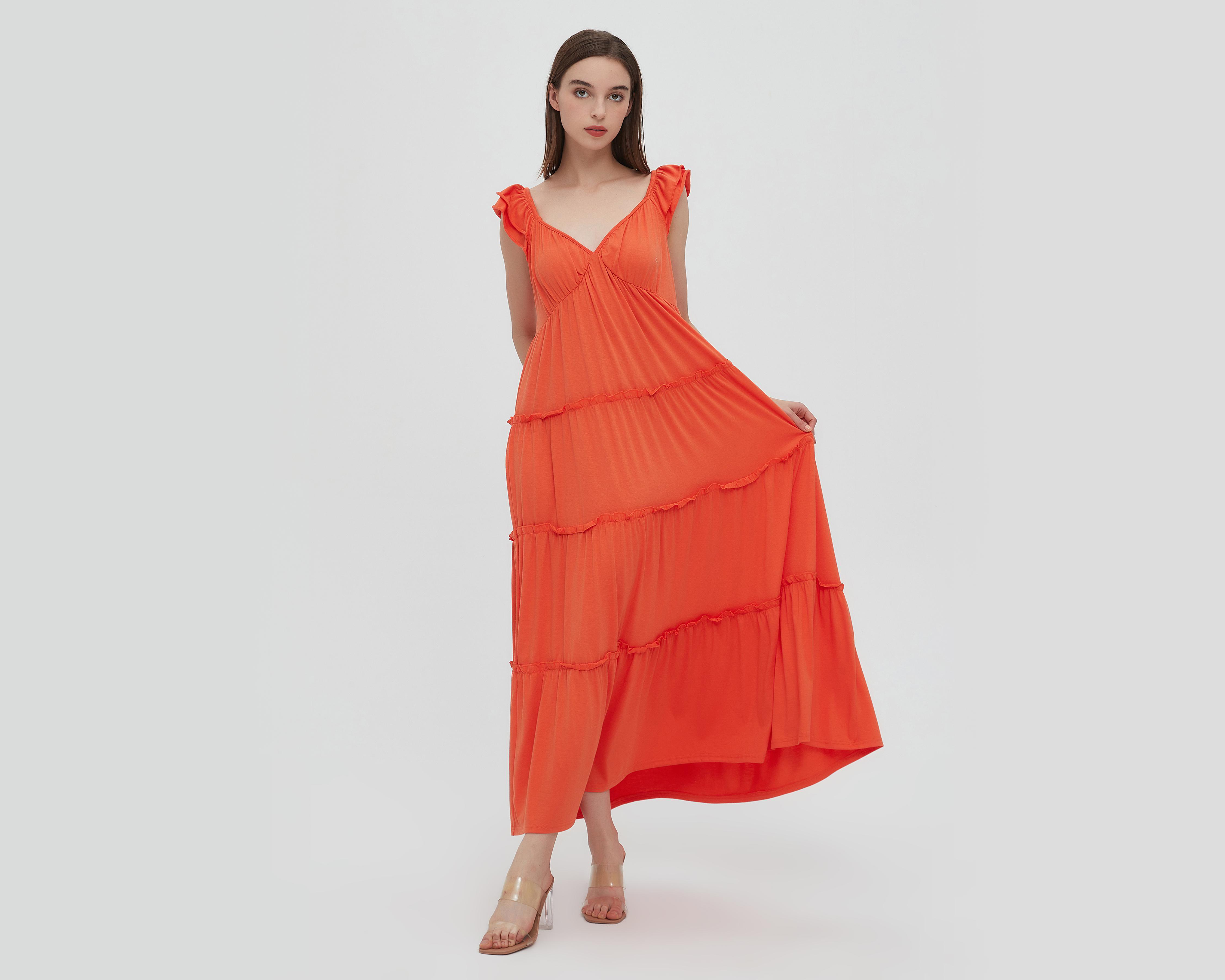 Foto 2 | Vestido Sahara Casual Largo Anaranjado Liso