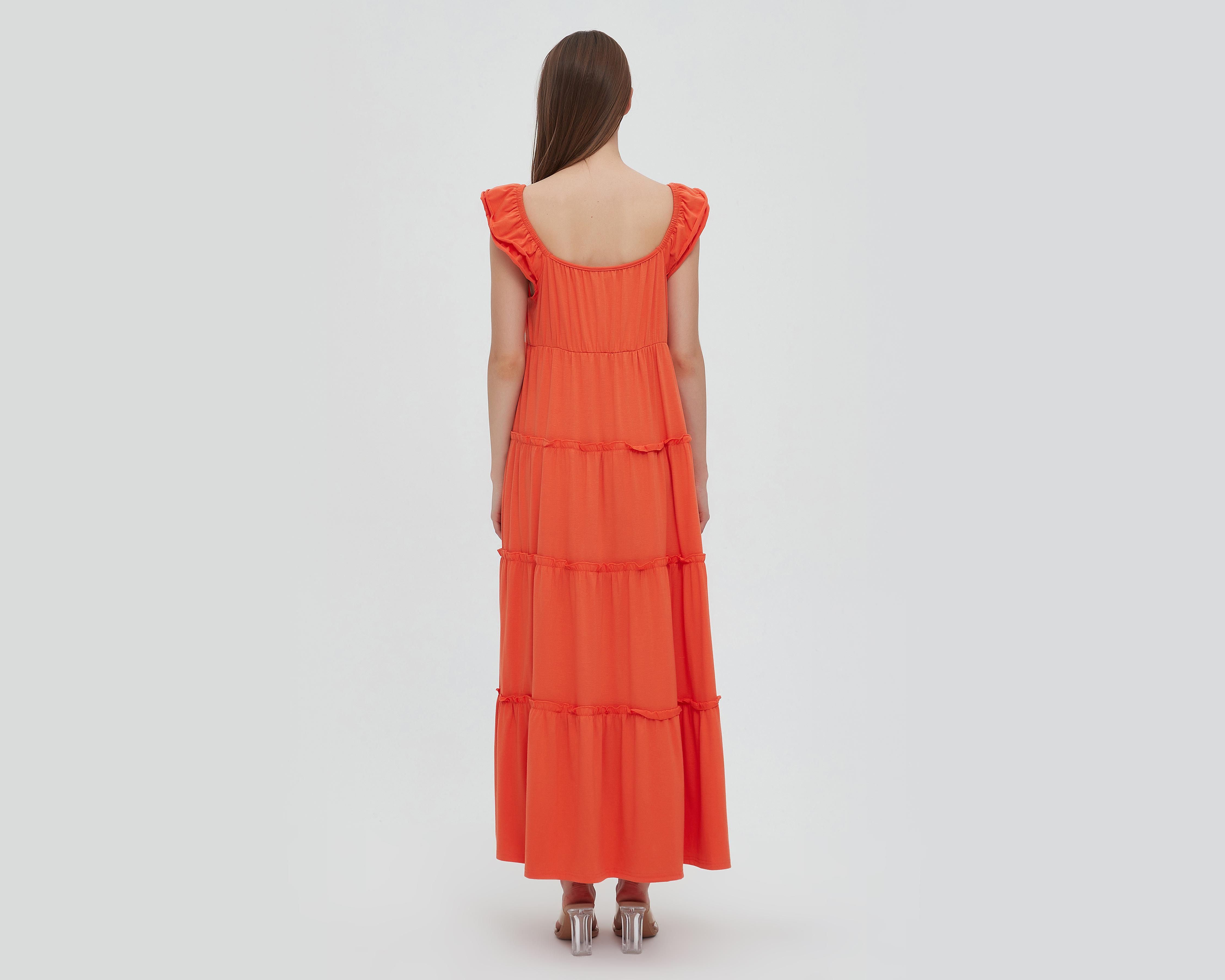 Foto 4 pulgar | Vestido Sahara Casual Largo Anaranjado Liso