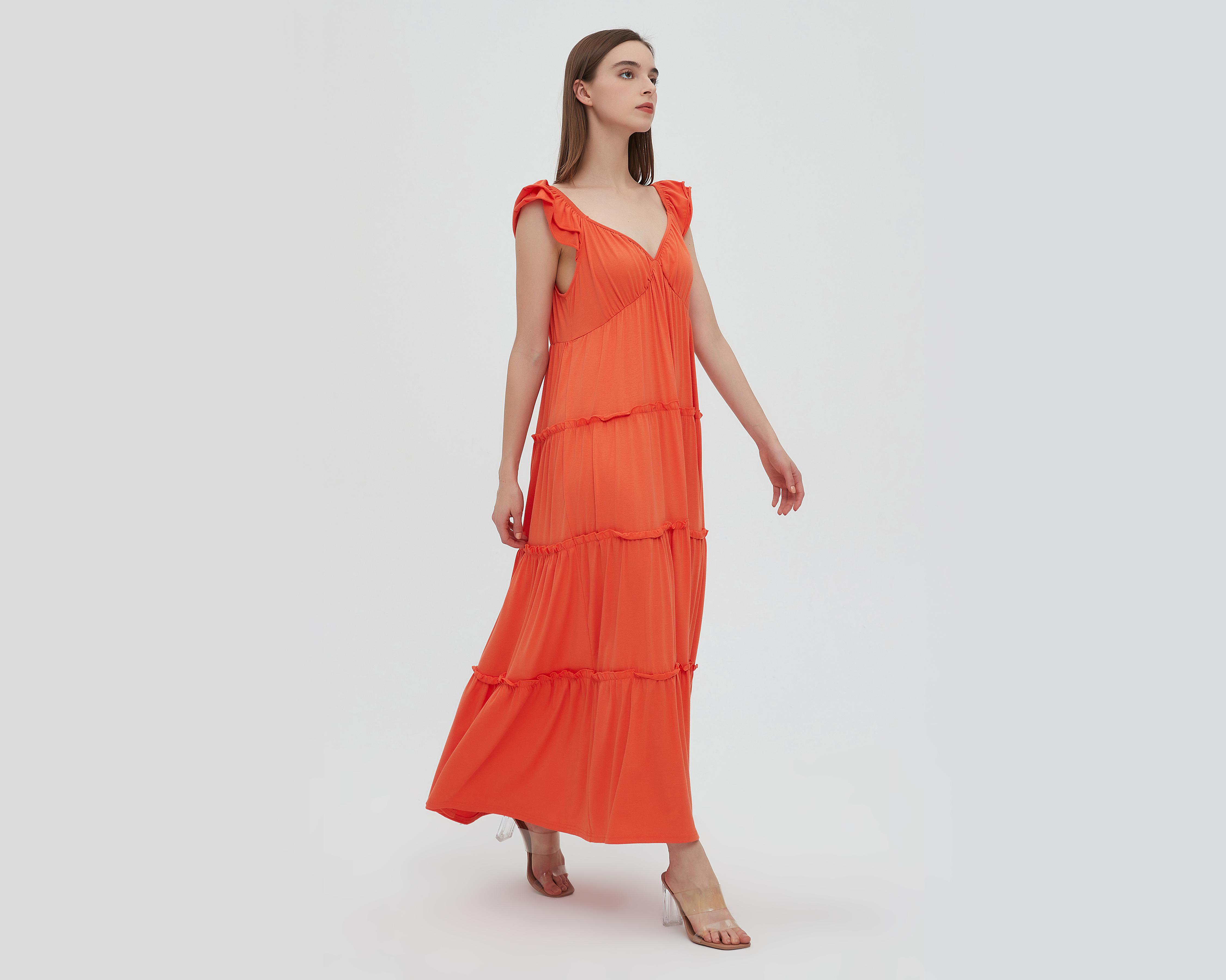 Foto 4 | Vestido Sahara Casual Largo Anaranjado Liso