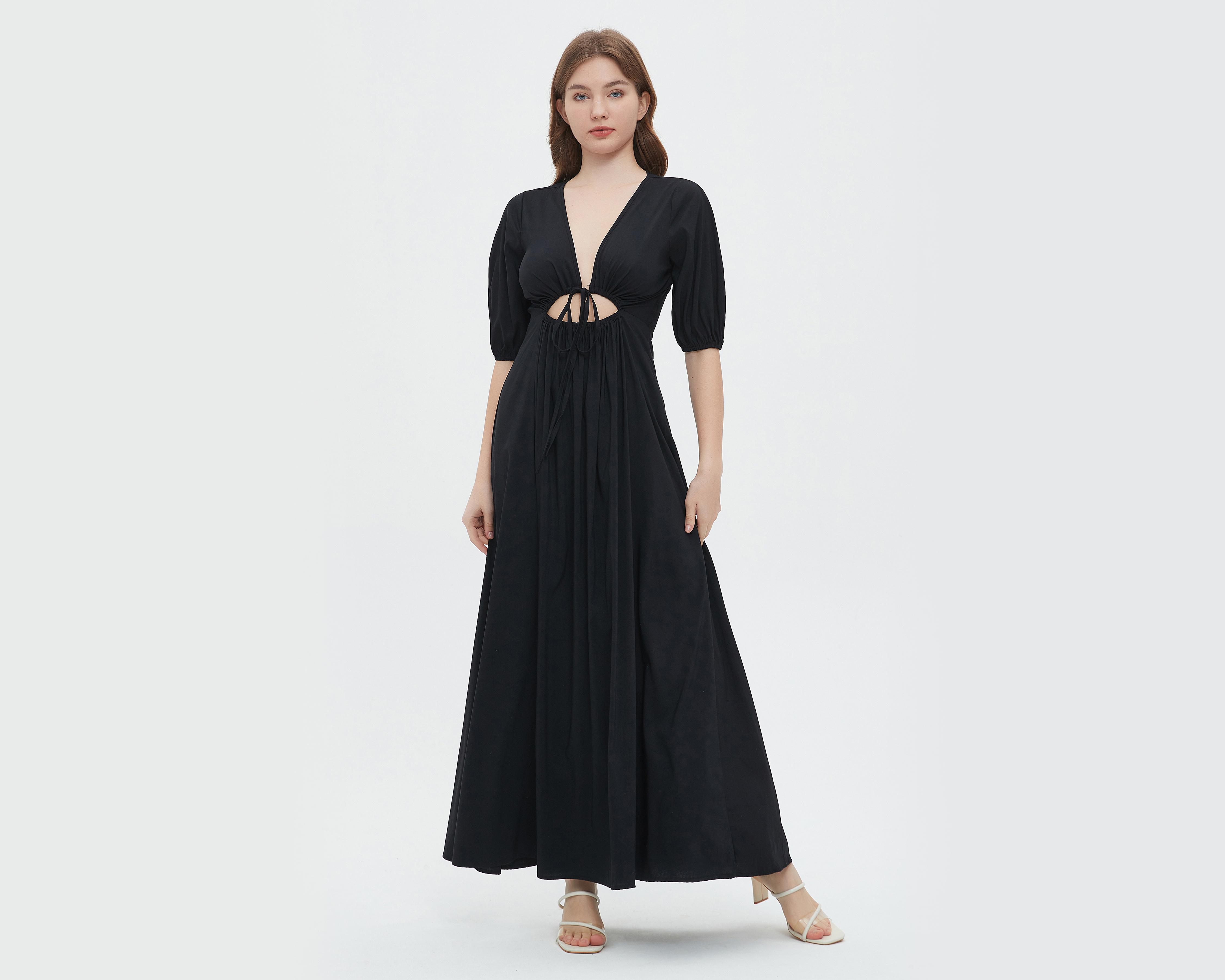 Vestido Sahara Casual Largo Escote en V con Abertura $579