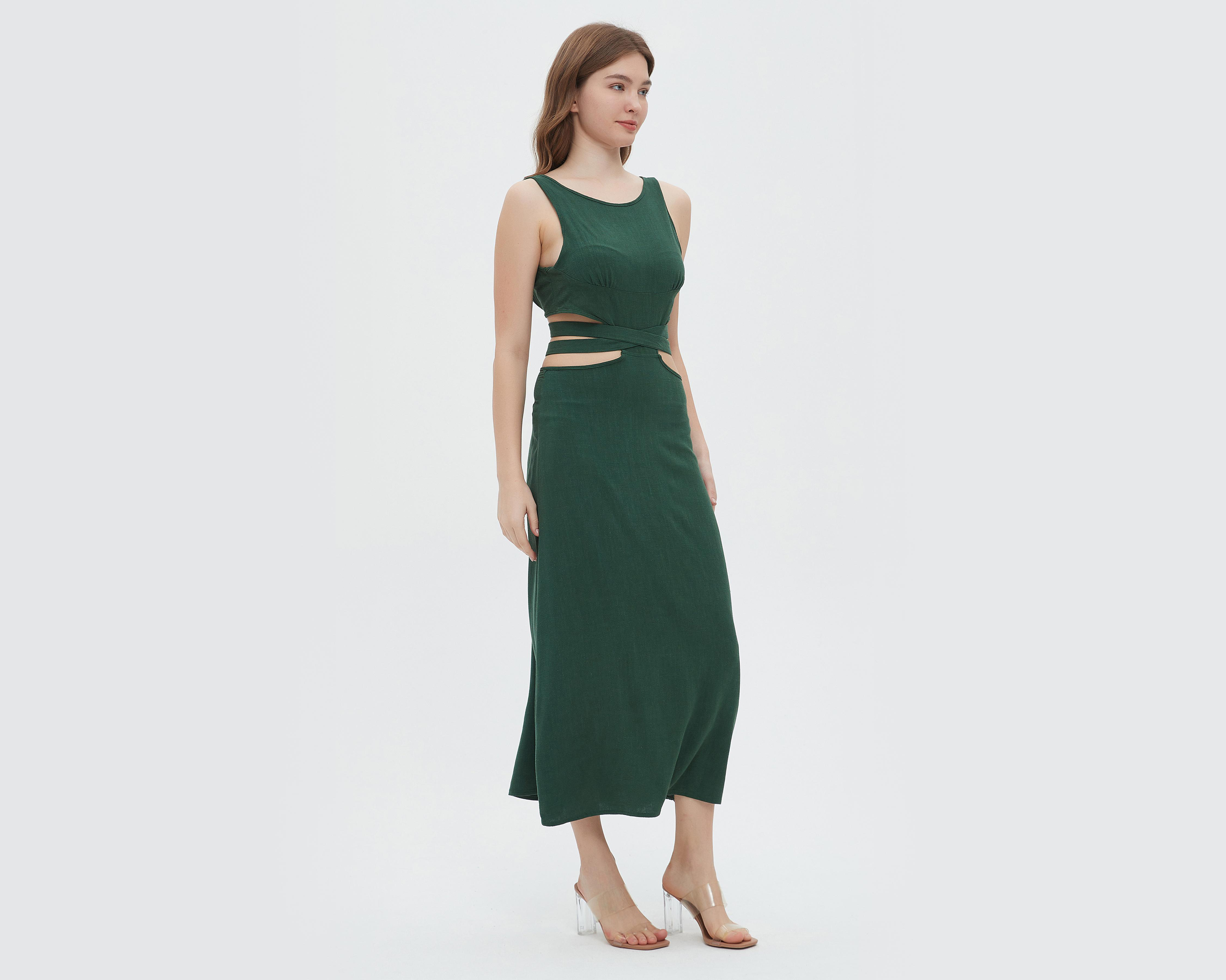 Foto 3 pulgar | Vestido Sahara Casual Verde con Aberturas