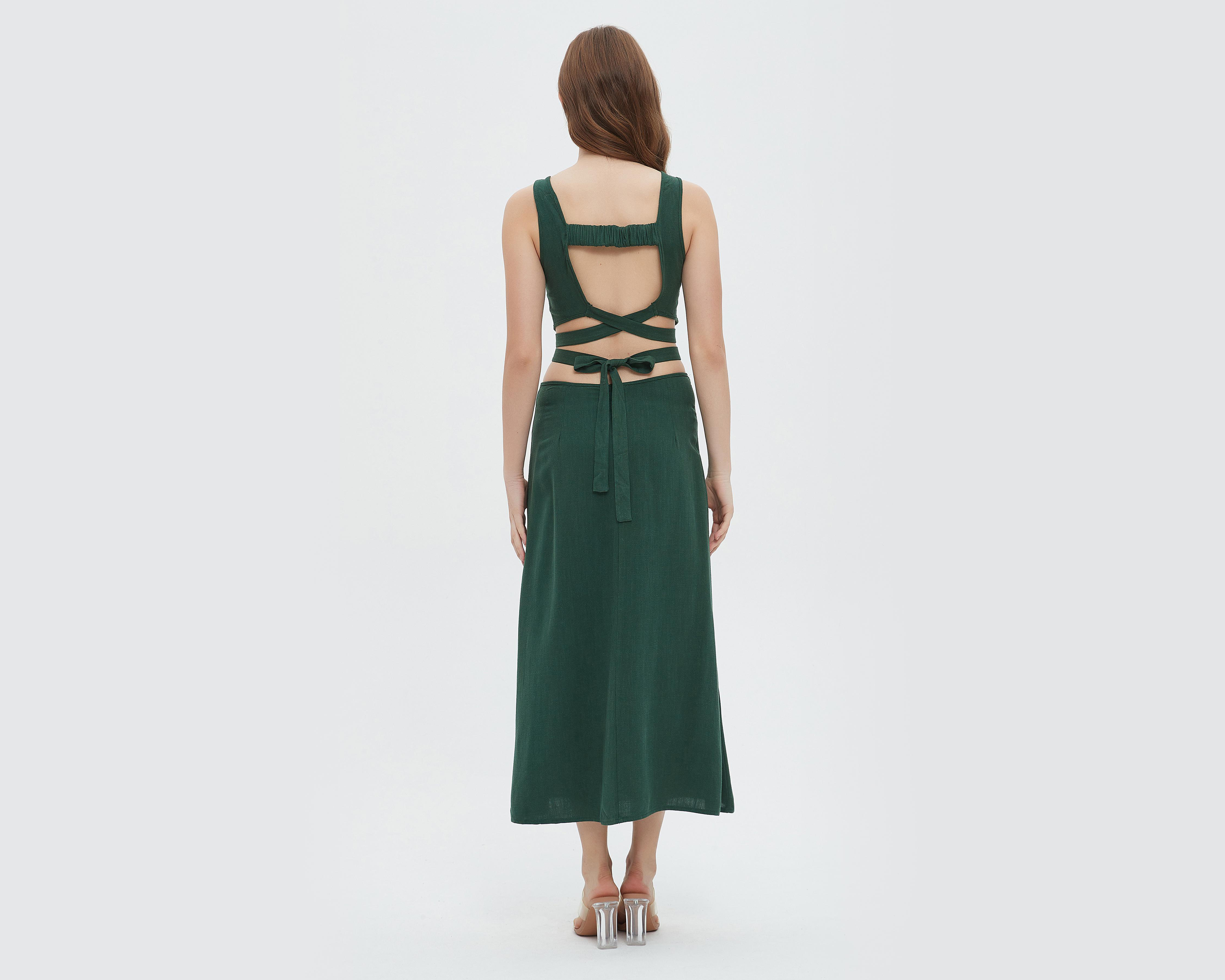 Foto 4 pulgar | Vestido Sahara Casual Verde con Aberturas