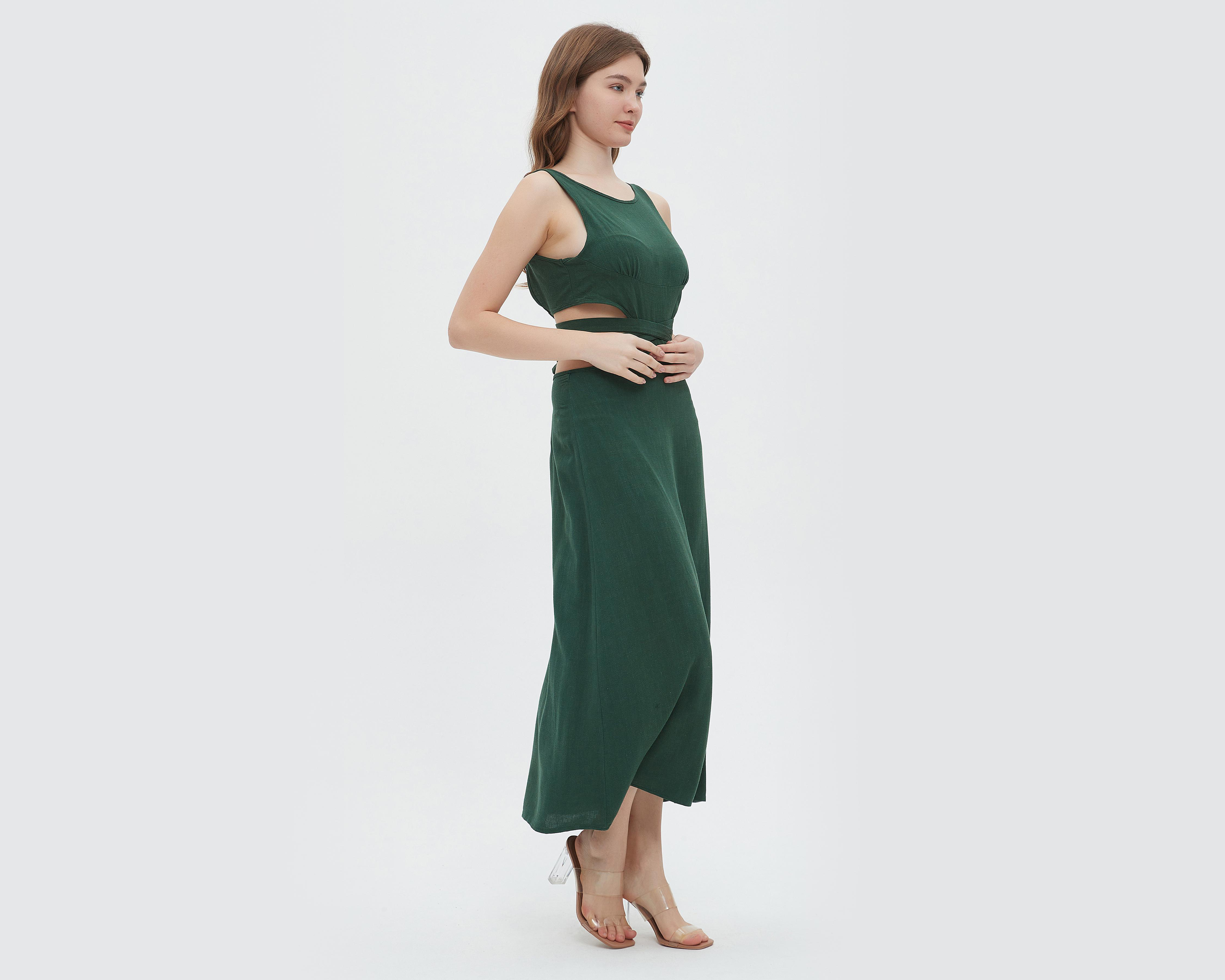 Foto 5 pulgar | Vestido Sahara Casual Verde con Aberturas