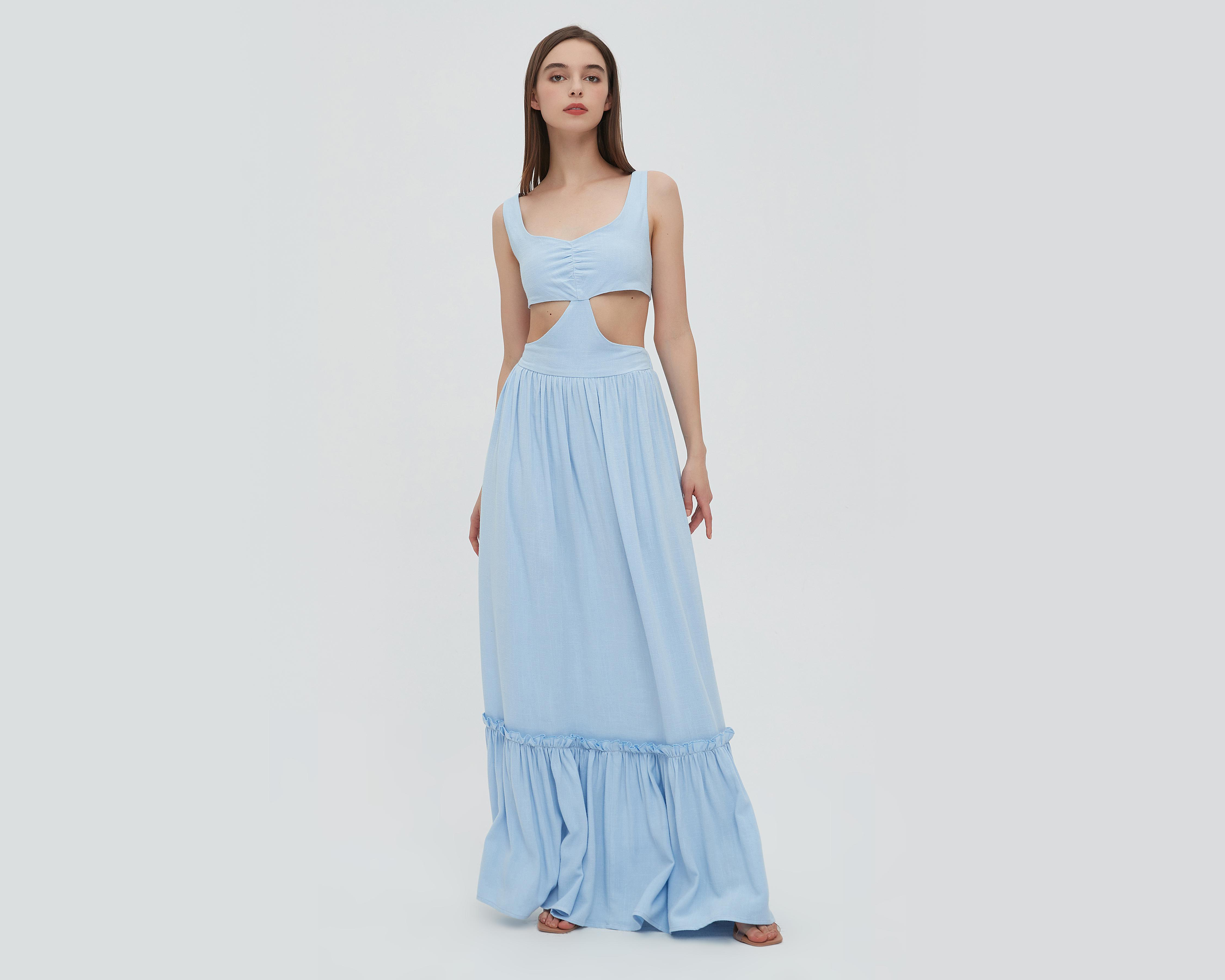 Foto 1 | Vestido Sahara Casual Azul Largo con Aberturas