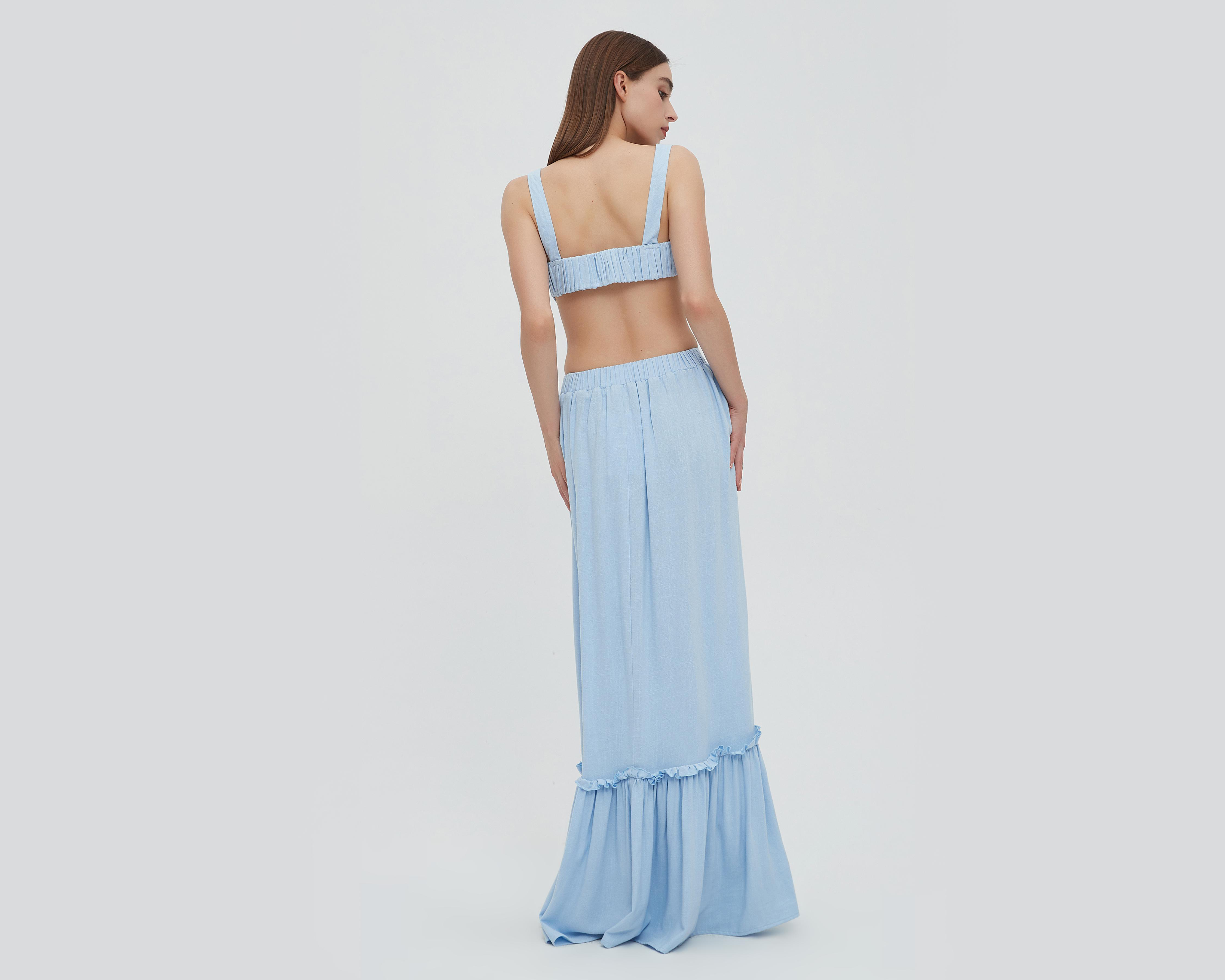 Foto 4 pulgar | Vestido Sahara Casual Azul Largo con Aberturas