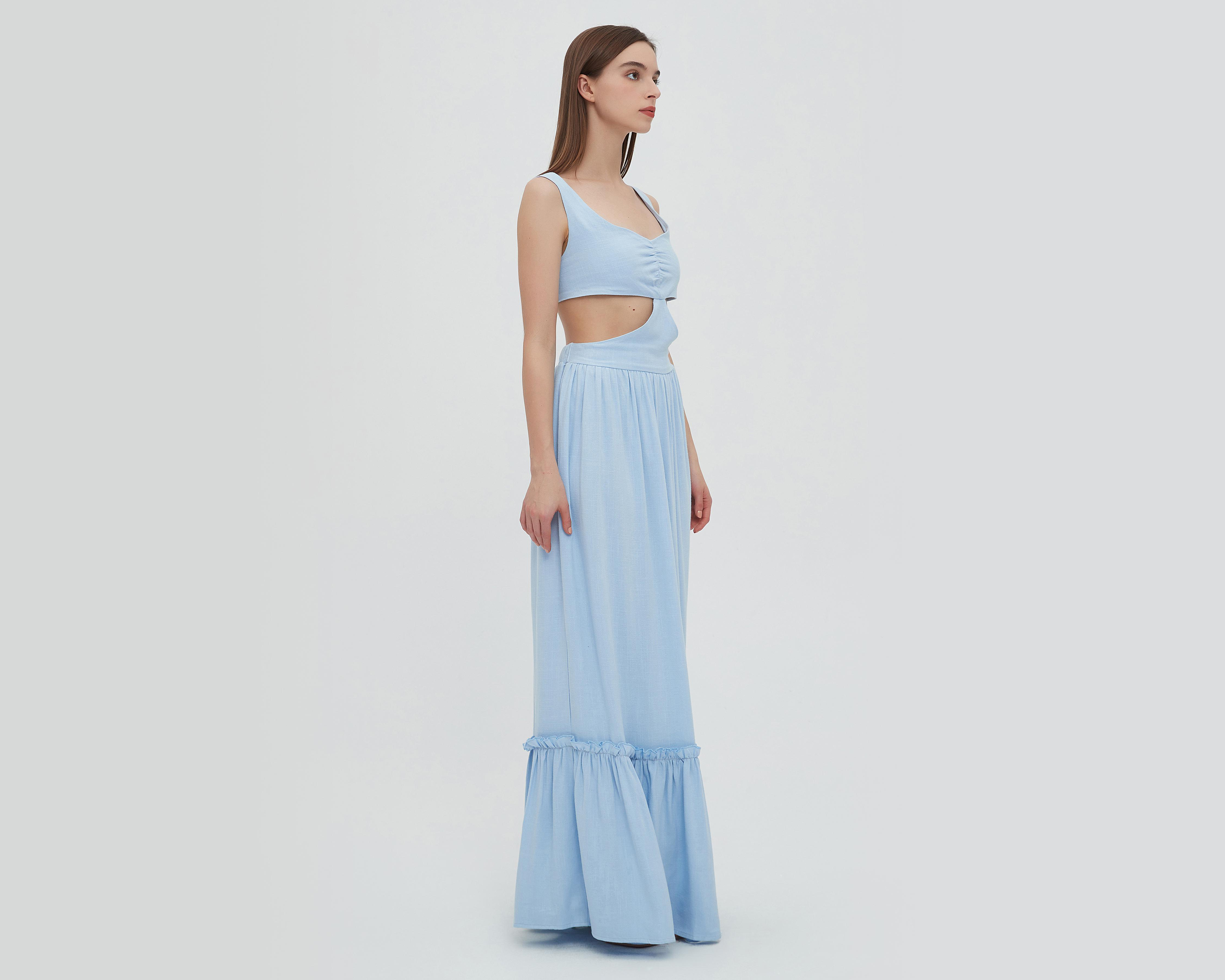 Foto 4 | Vestido Sahara Casual Azul Largo con Aberturas