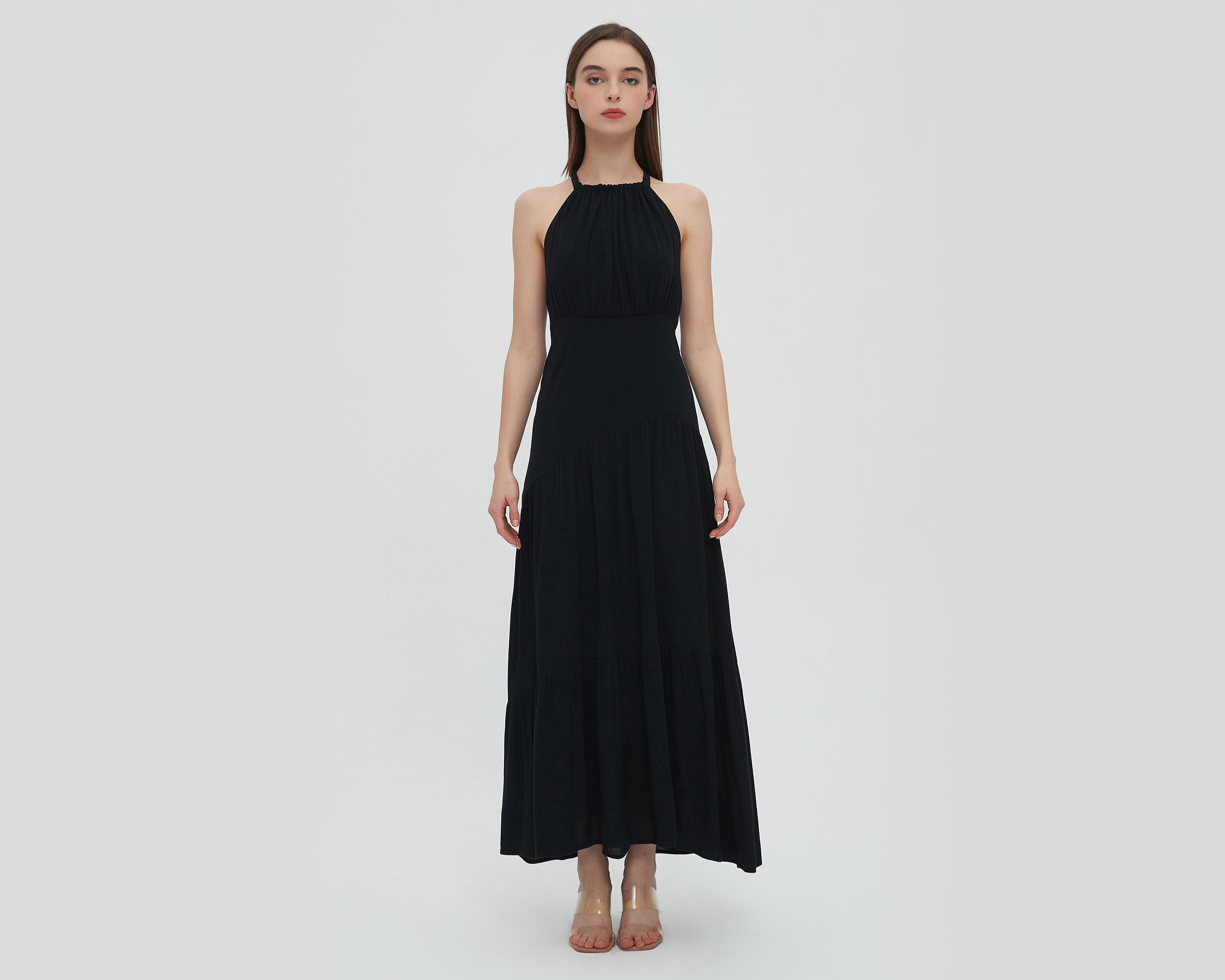 Vestido Sahara Casual Largo con Cuello Halter