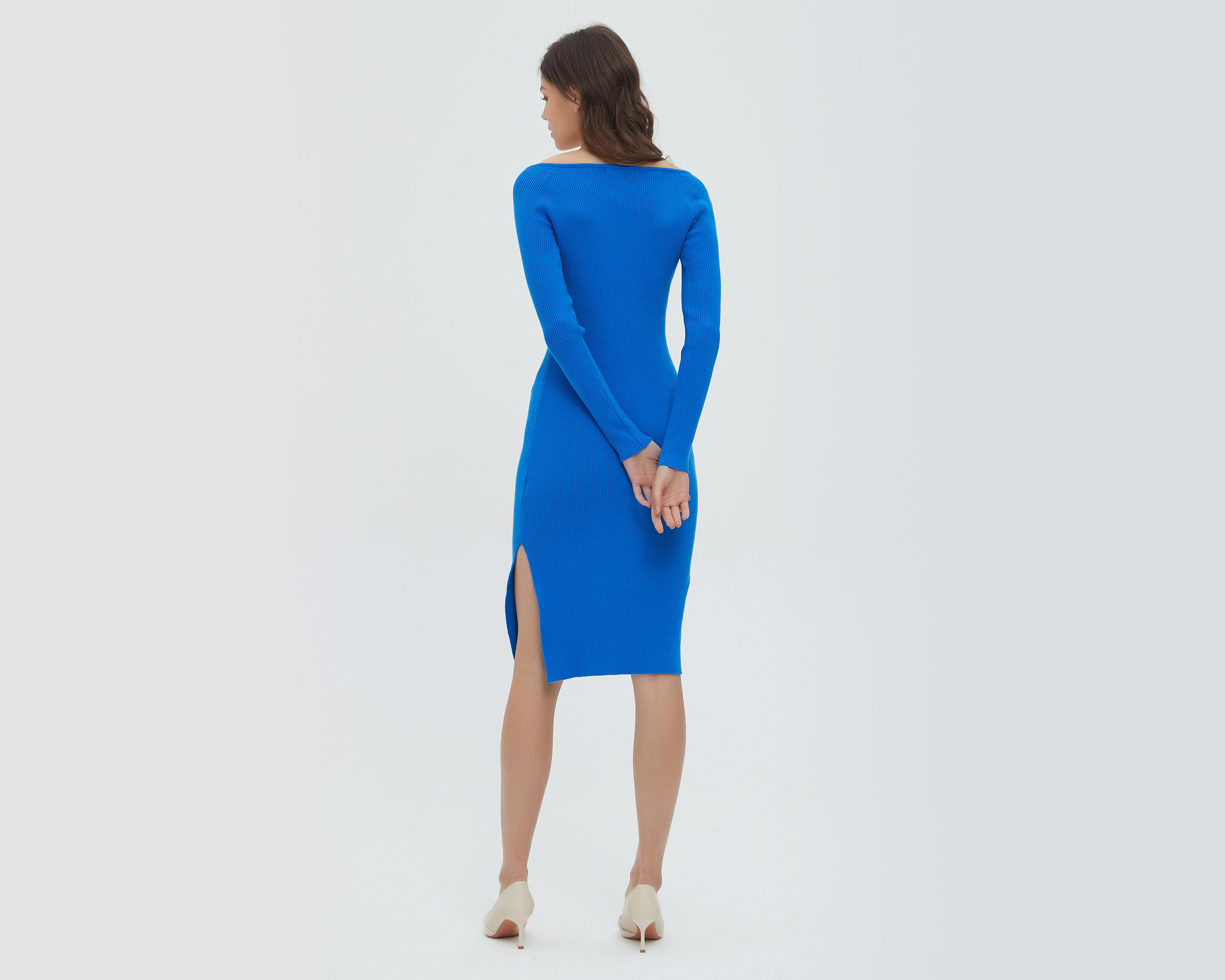 Foto 4 pulgar | Vestido Sahara Casual Azul con Manga Larga y Abertura