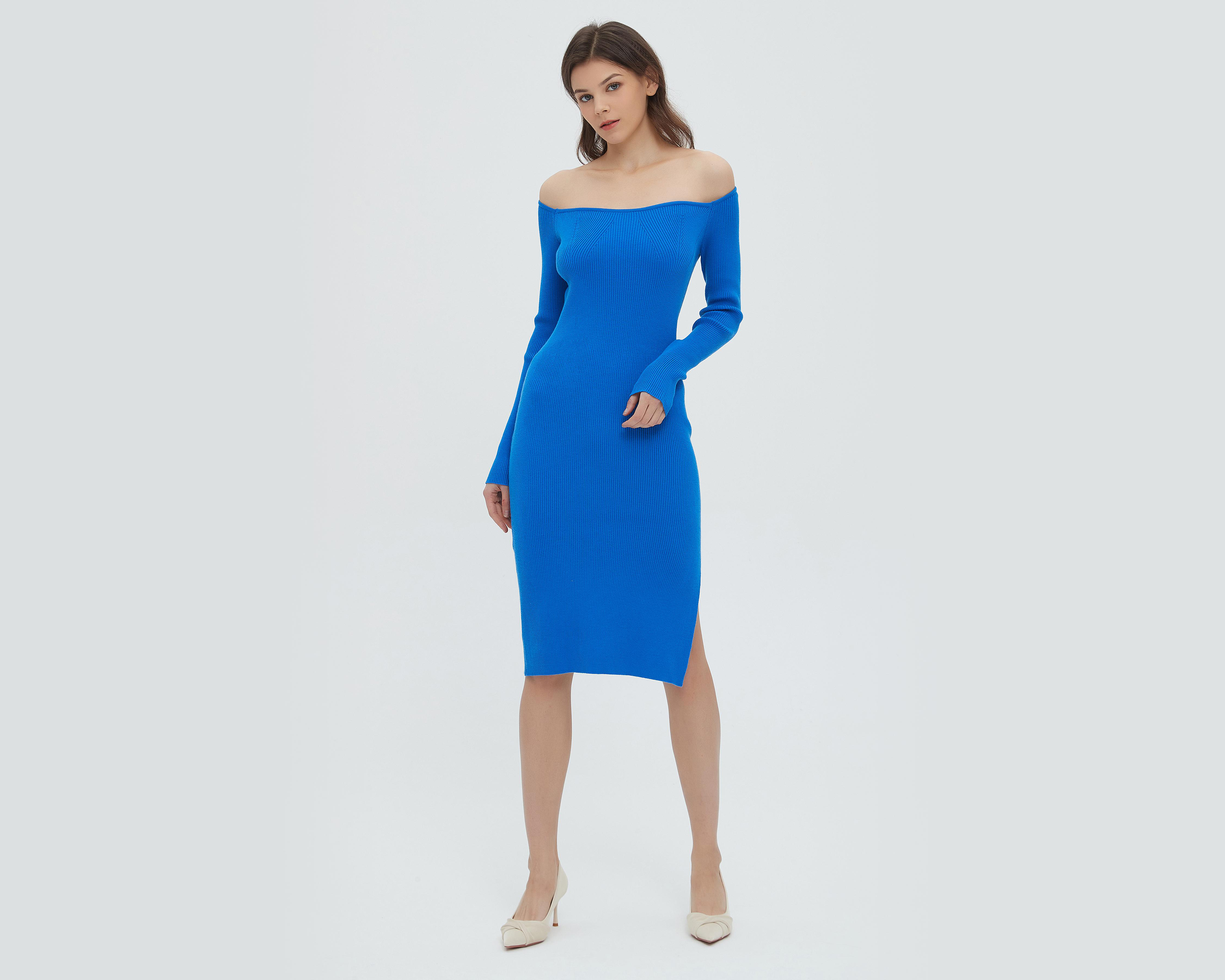 Foto 5 pulgar | Vestido Sahara Casual Azul con Manga Larga y Abertura