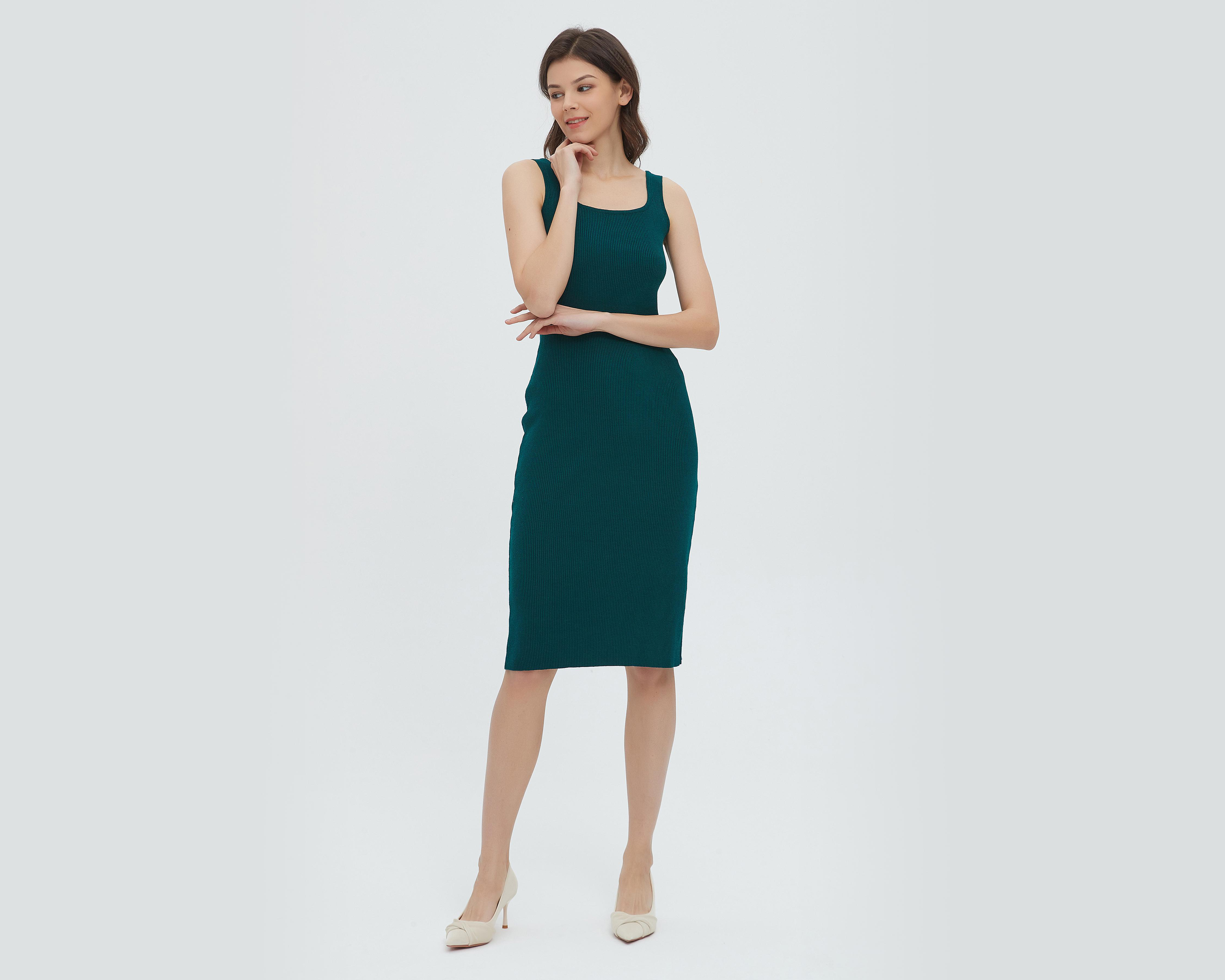 Foto 5 pulgar | Vestido Sahara Casual Verde sin Manga con Abertura