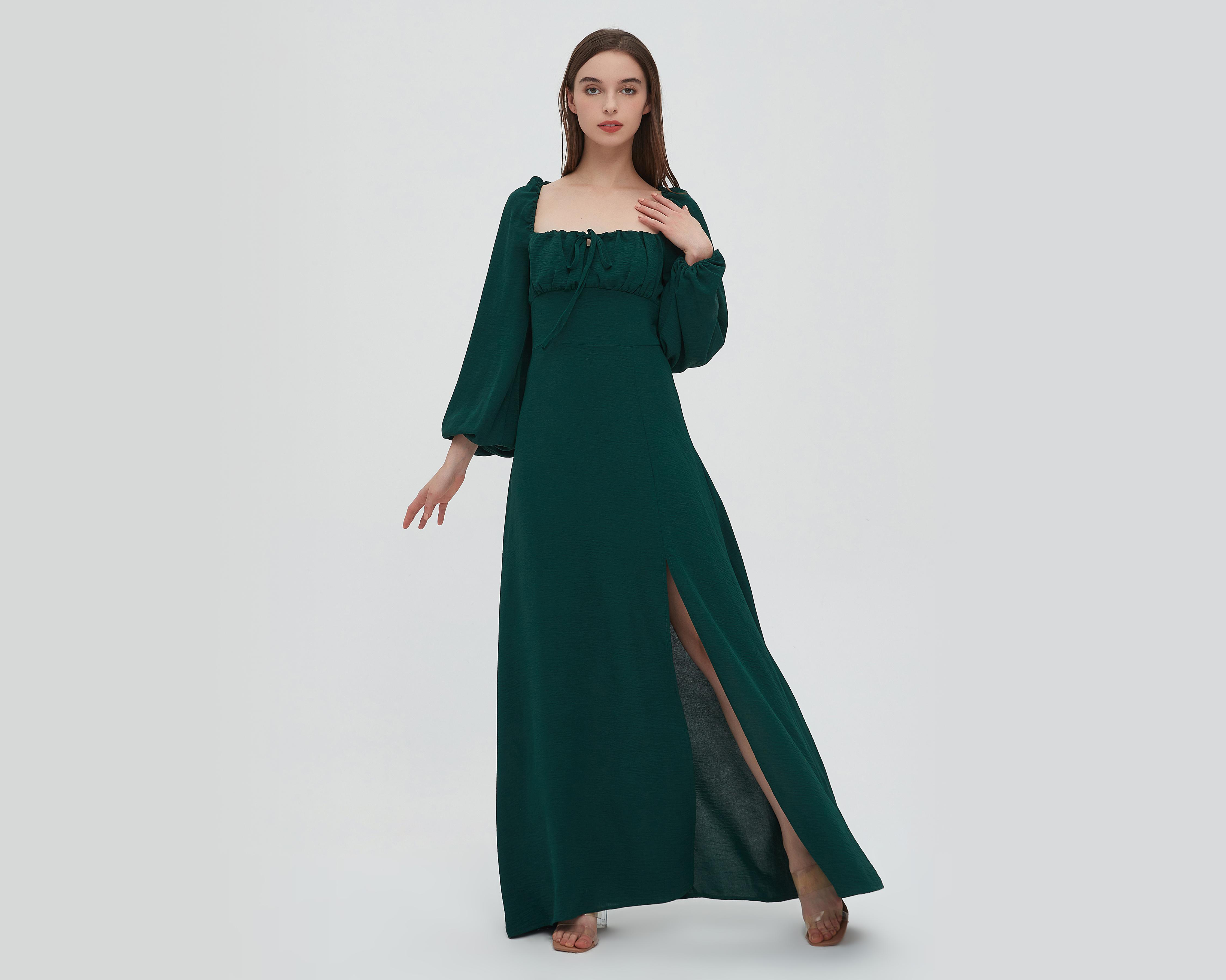 Foto 1 | Vestido Sahara Casual Verde Largo con Abertura