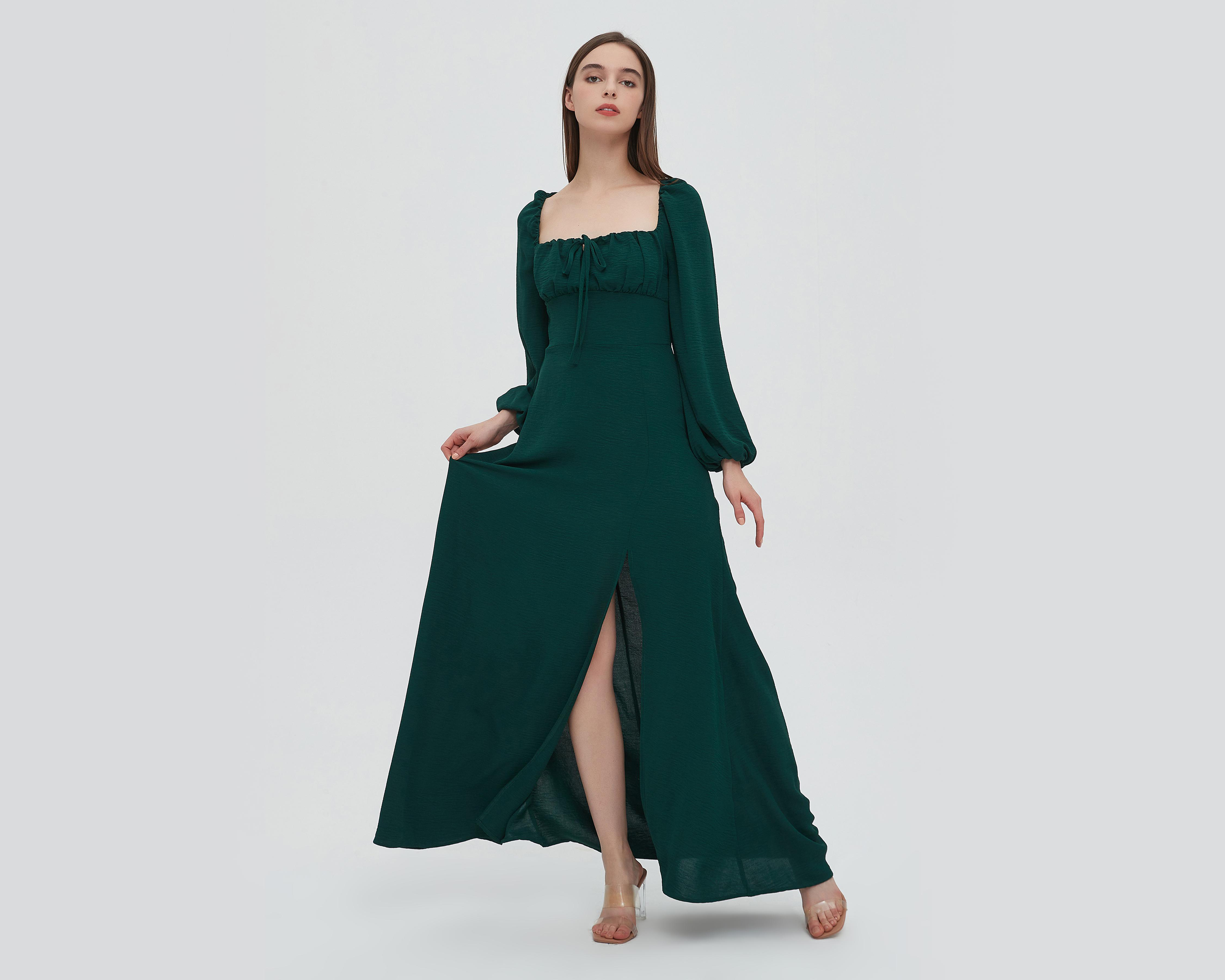 Foto 4 | Vestido Sahara Casual Verde Largo con Abertura