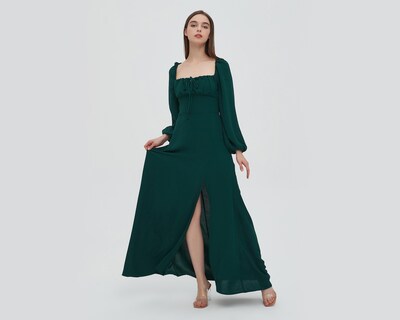 Foto 4 | Vestido Sahara Casual Verde Largo con Abertura