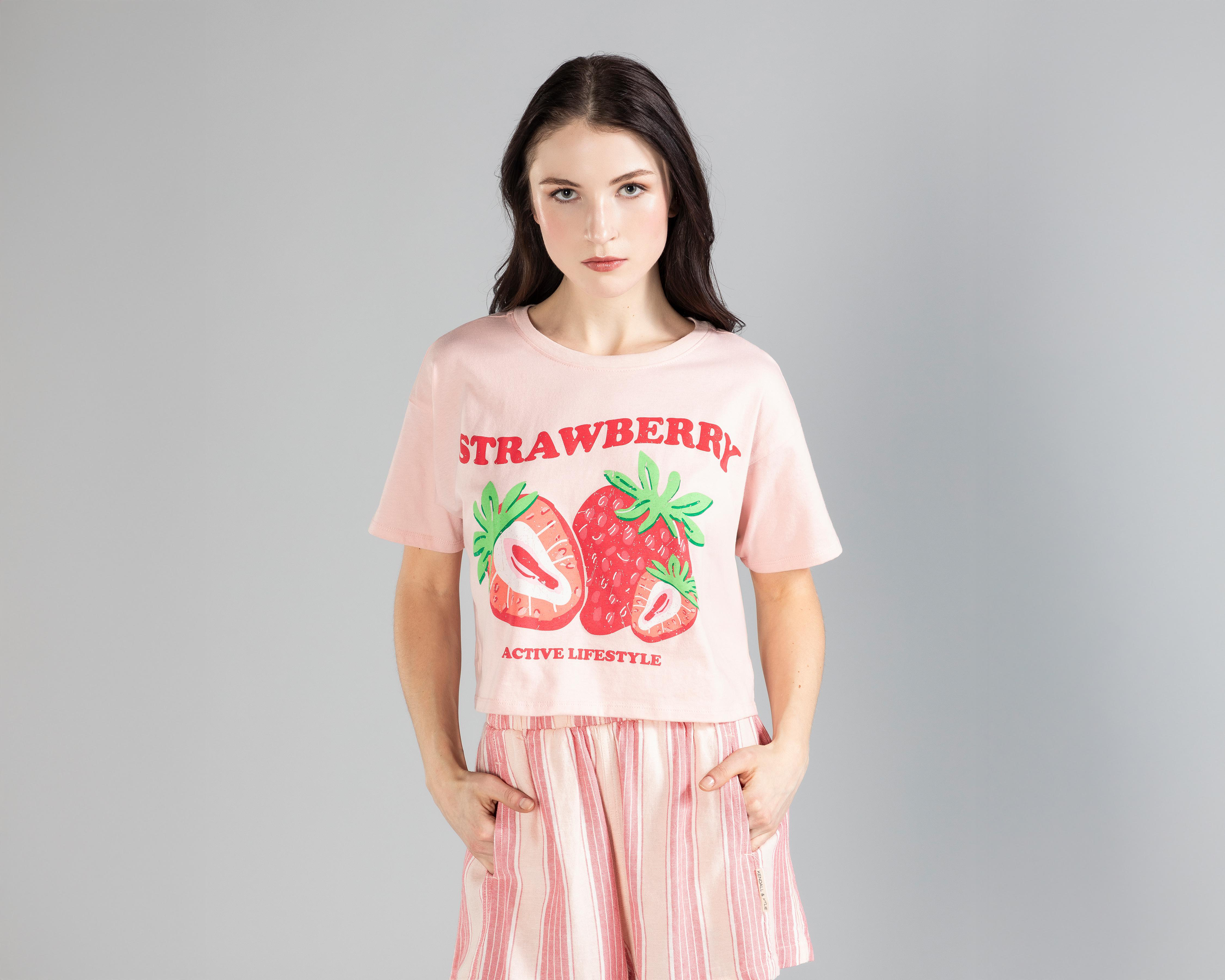 Foto 3 pulgar | Playera Strona Print Fresas Juvenil